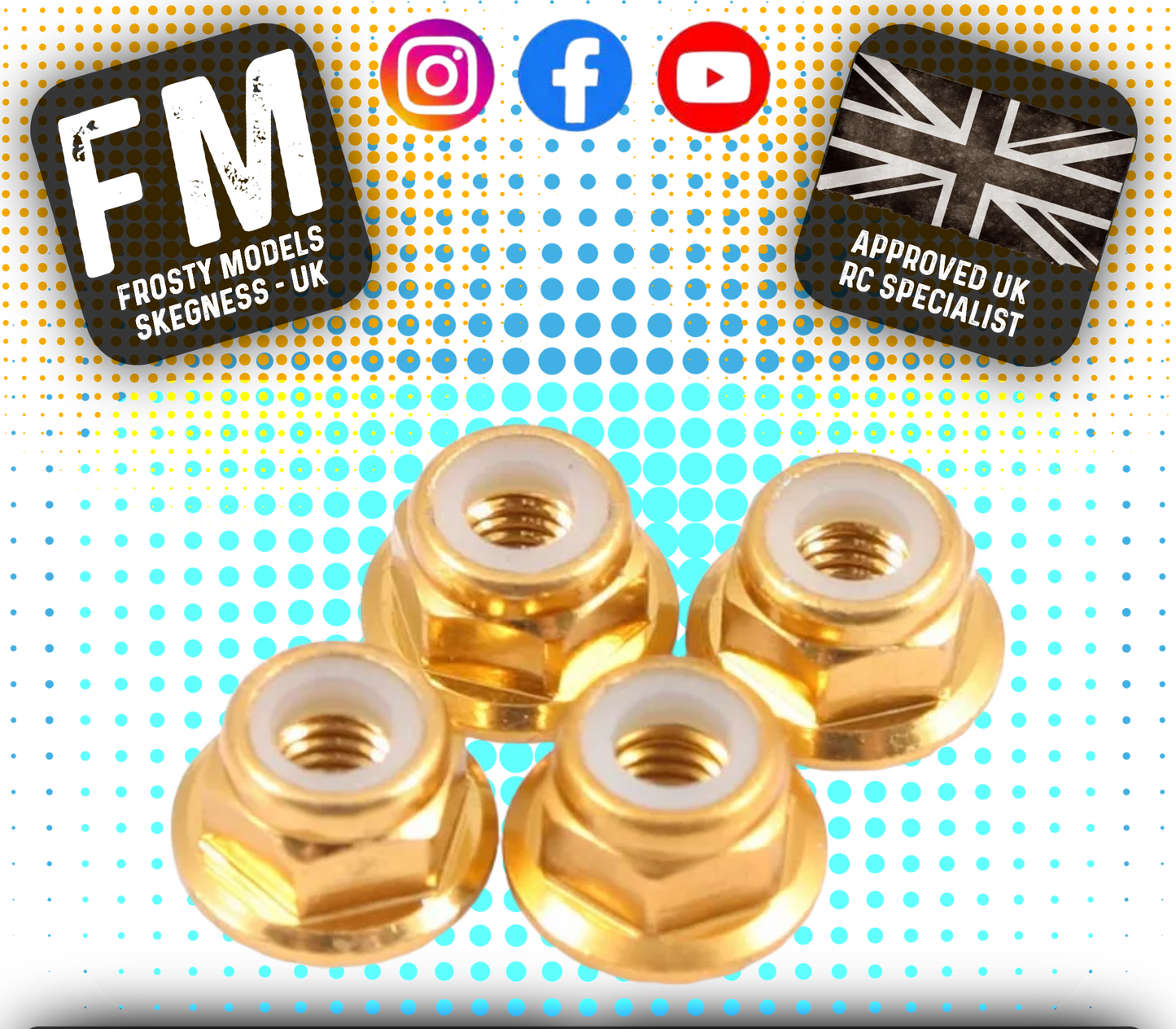 FASTRAX M4 1/10 RC WHEEL NUTS - GOLD FLANGED LOCKNUTS (4PC) FTM4GF