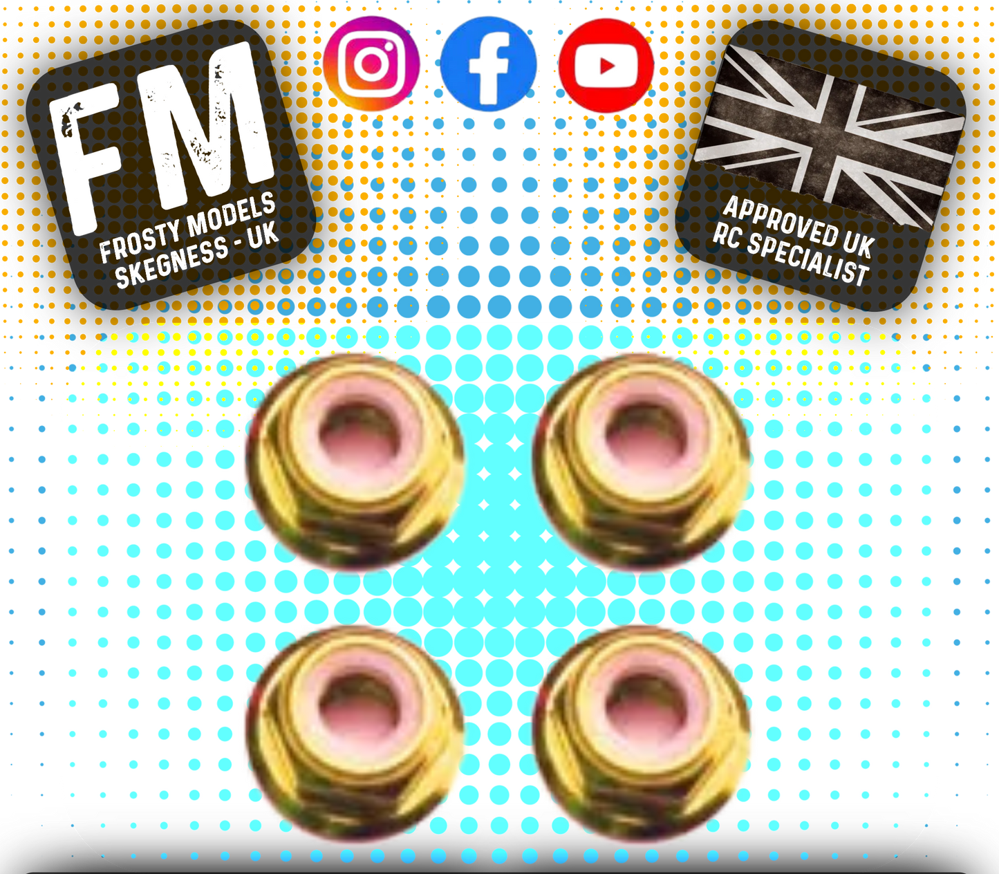 FASTRAX M3 1/12 WHEEL / SUSPENSION NUTS - GOLD FLANGED LOCKNUTS 4PCS - FTM3GF
