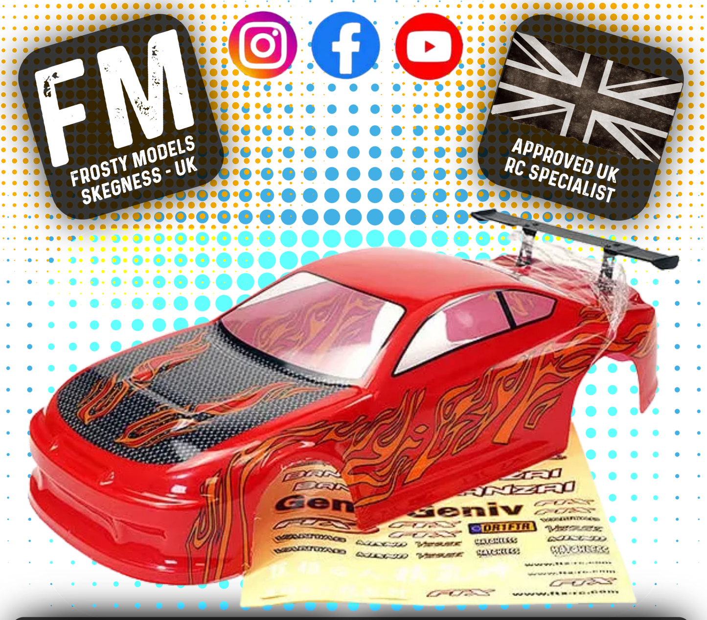 FTX - BANZAI PRE-PAINTED 1/10 CAR BODY SHELL W/DECALS & WING - RED - FTX6596