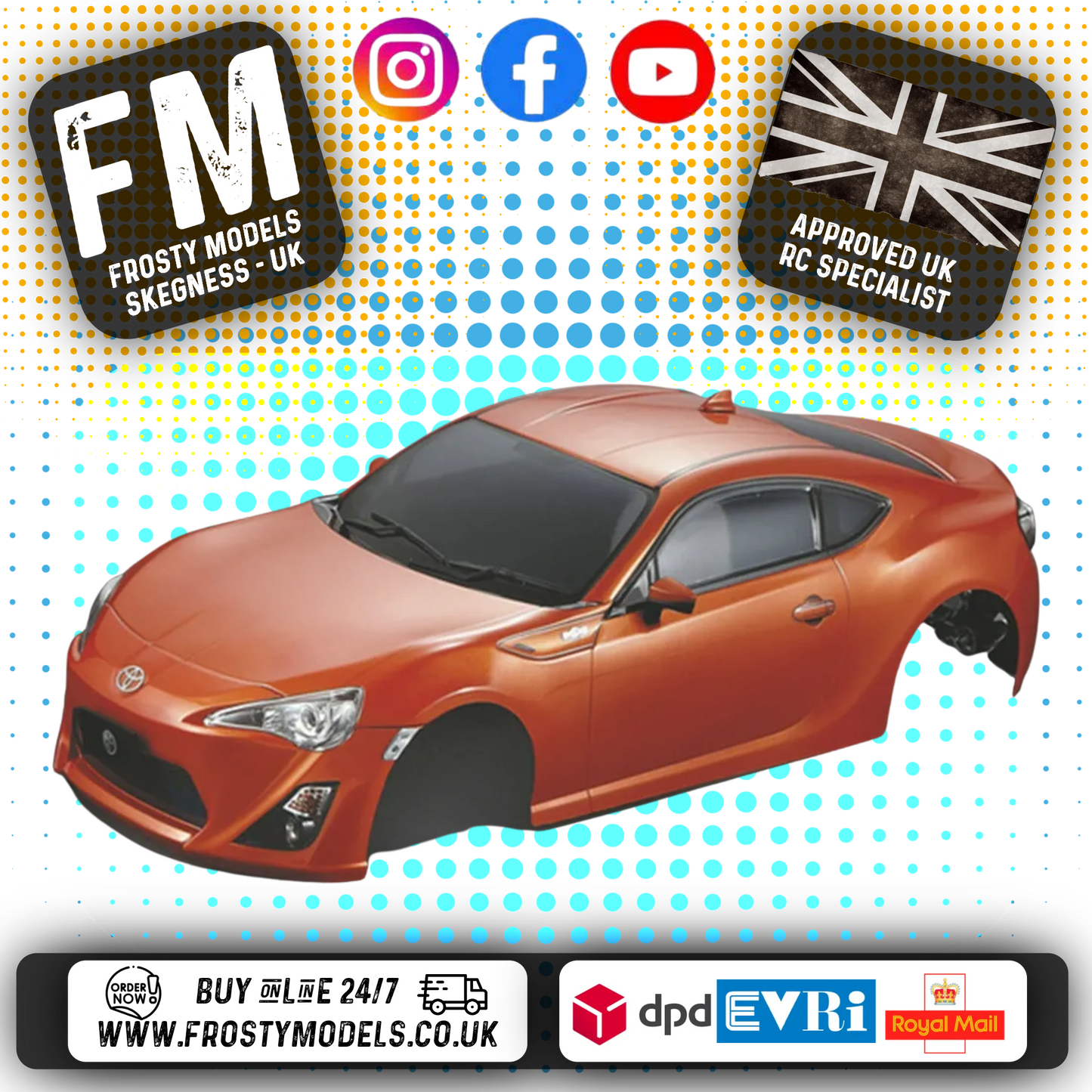 KILLERBODY - 1/10 TOYOTA 86 CAR BODY- 190MM PRE-PAINTED W/LIGHT BUCKETS - MET ORANGE - KB48567