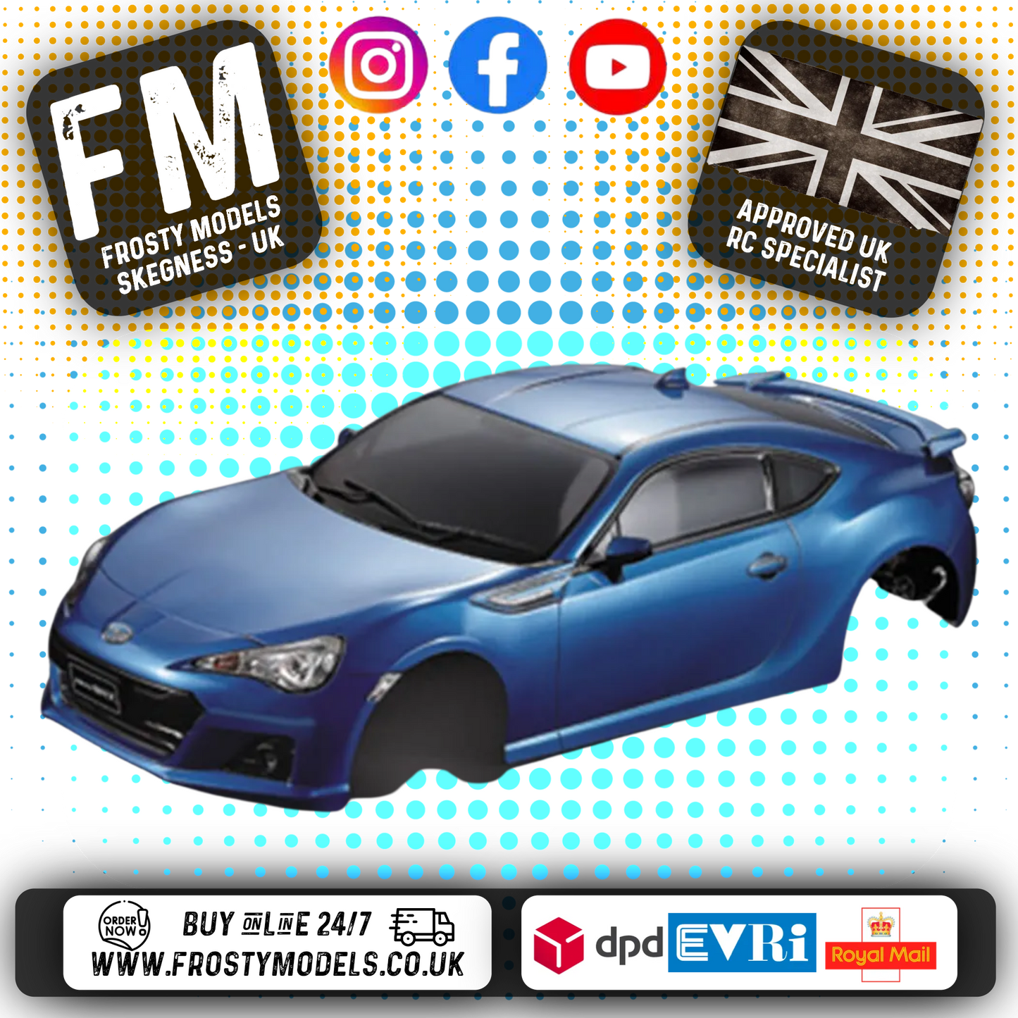 KILLERBODY - 1/10 SUBARU BRZ CAR BODY- 190MM PRE-PAINTED W/LIGHT BUCKETS - MET BLUE - KB48576