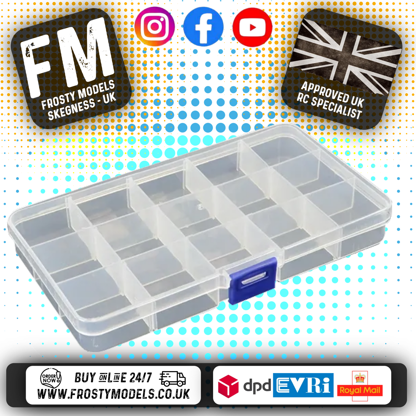 FASTRAX - RC PARTS/PINIONS/SCREWS BOX 175MM X 100MM (15 SECTIONS) FAST676-E