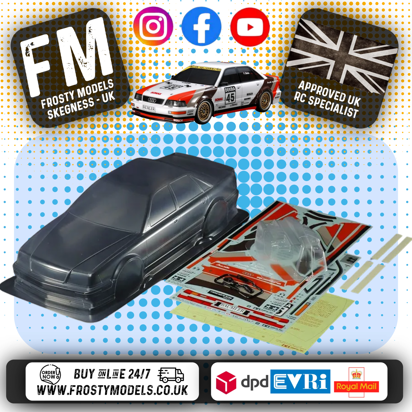 TAMIYA - 51653 1/10 RC 1991 AUDI V8 Body Shell 190MM Wide / Standard 257mm Wheelbase