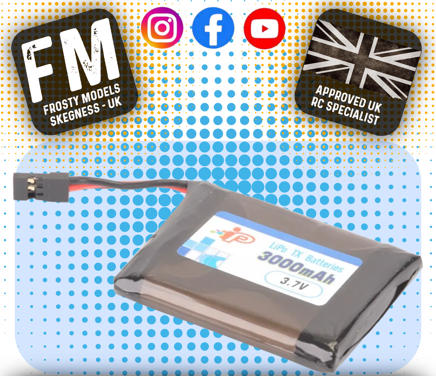 Intellect - Tx Radio MT-44, MT-5 Lipo Battery 3000mAh 11.1Wh - 1S 3.7V - SIZE 60x45x10mm (FUTABA PLUG) - IP854558-1S