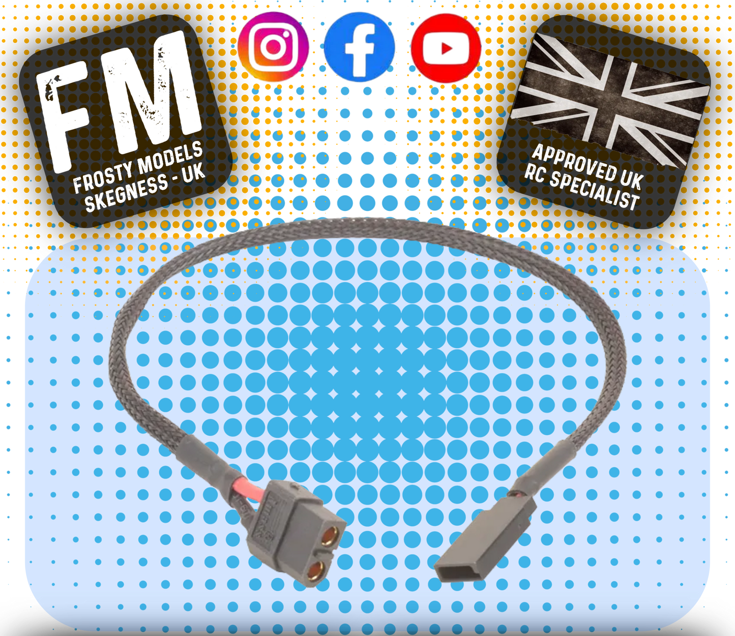 MK - XT60 (charger side) to Futaba RX / TX Charge Lead - Braided - 32cm - MK5922