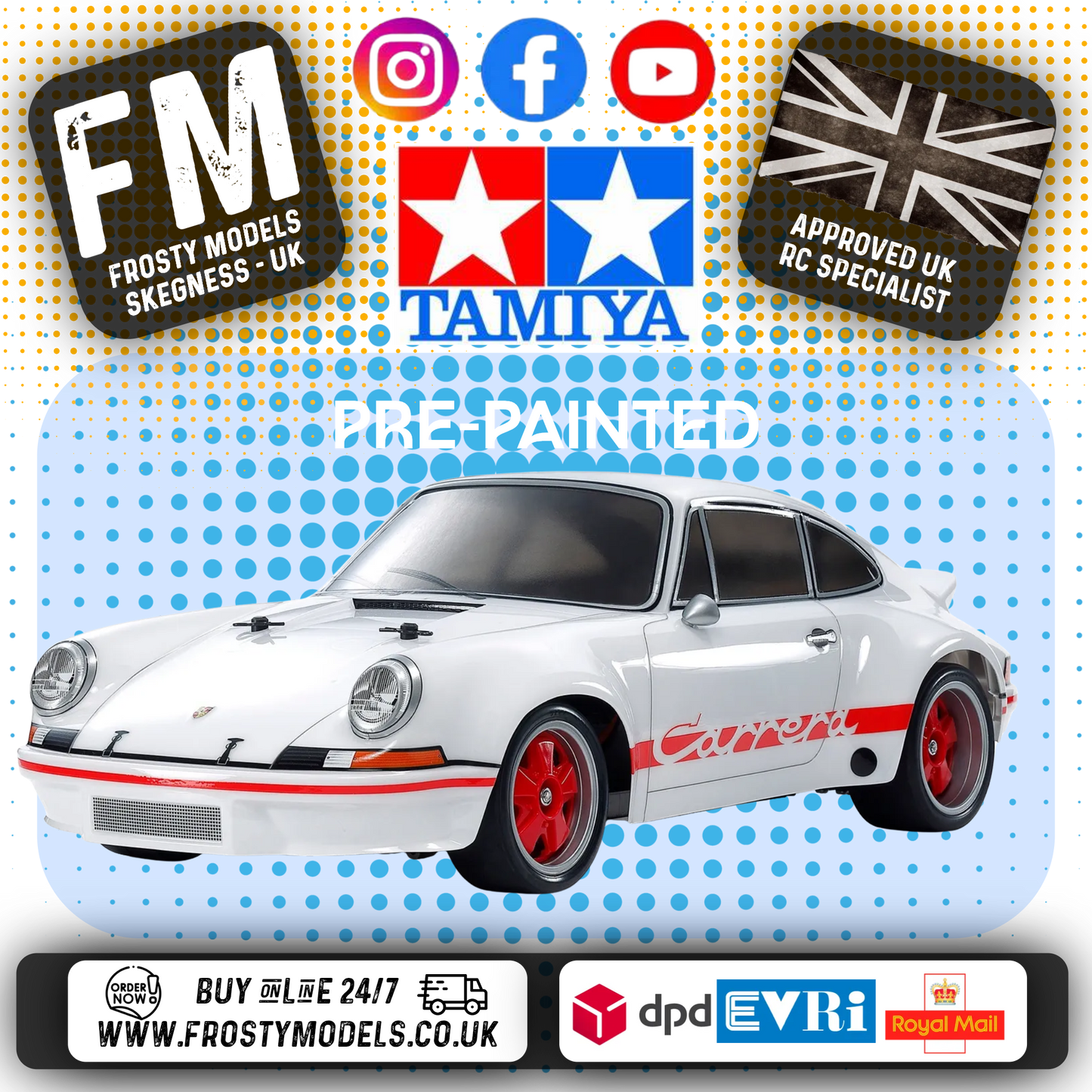 TAMIYA 47507 - 911 Carrera RSR 2.8 PAINTED WHITE (BT-01) (INC'S MOTOR & ESC ONLY)