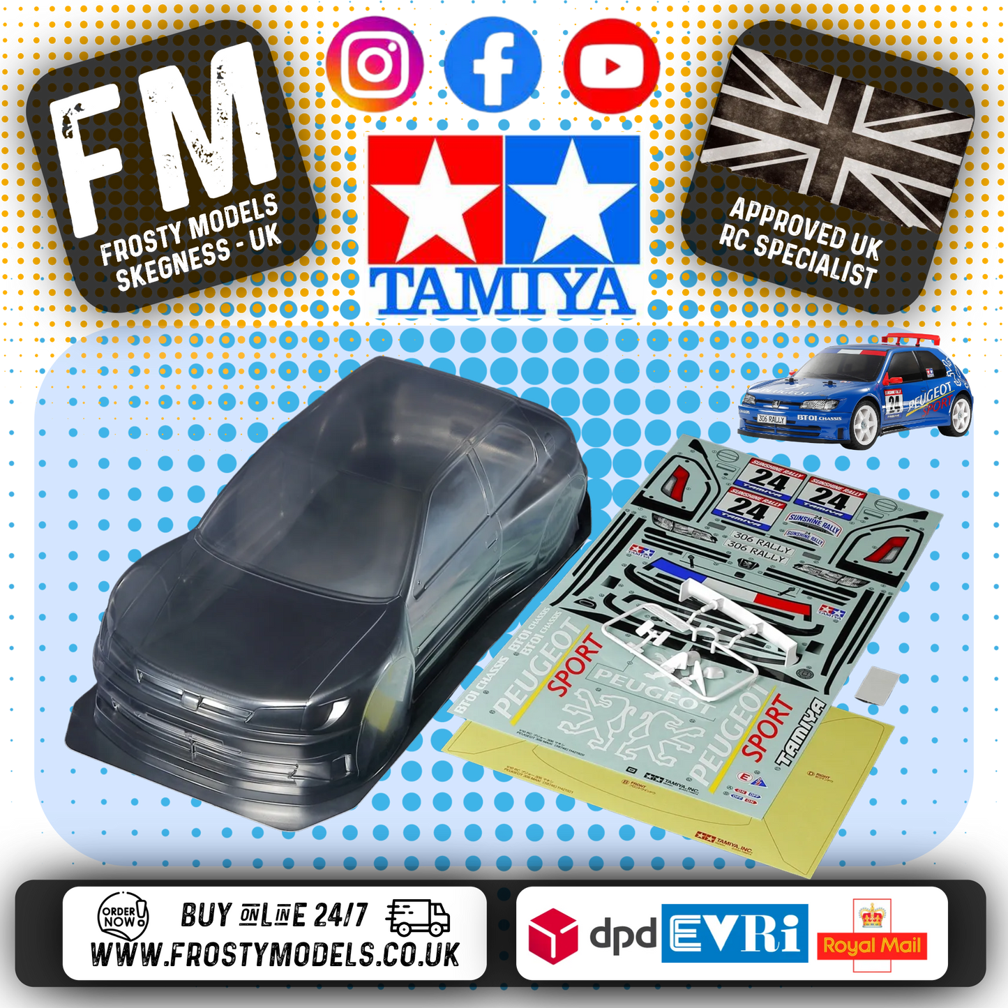 TAMIYA - (PRE-ORDER DUE MAY 2025) 51753 1/10 Peugeot 306 Maxi BODY SHELL SET 190MM Wide / 257mm Wheelbase