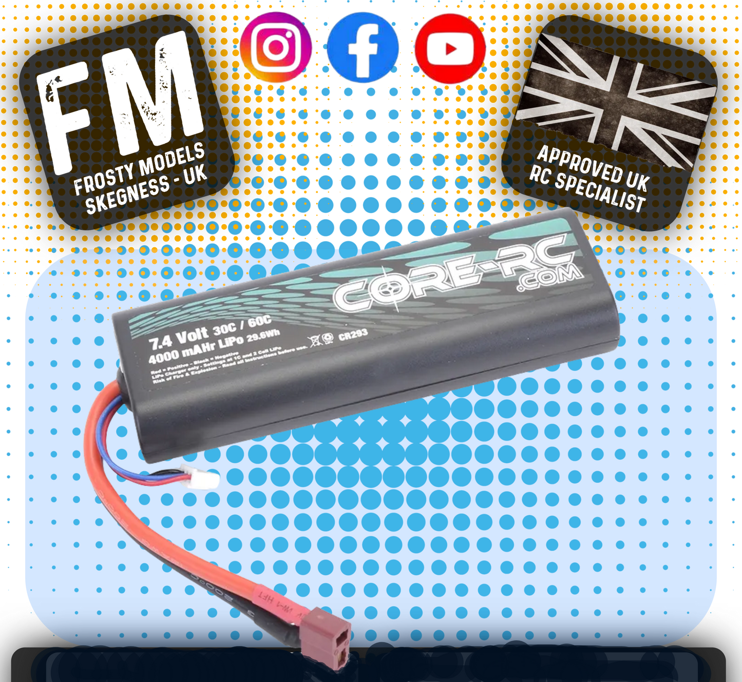 CORE RC - 4000mAHr 7.4v 30/60C 2S LiPo Battery - Round Cased (Fits TT01E) CR293
