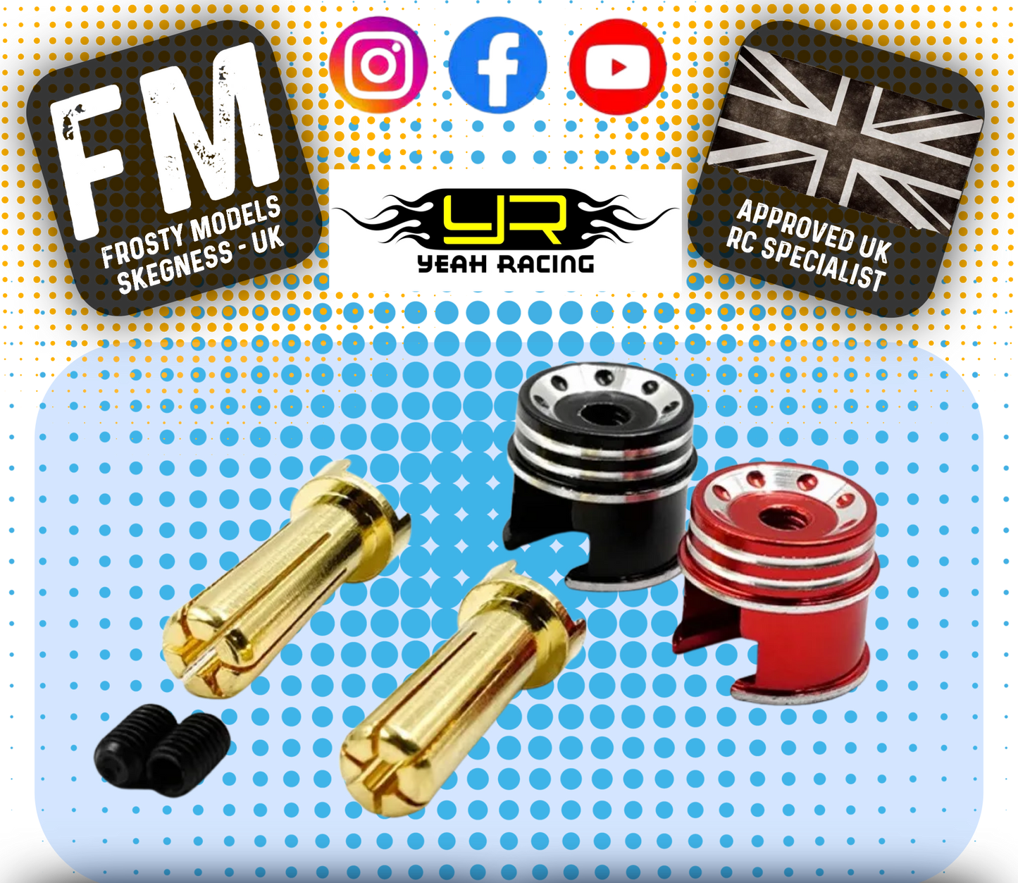 YEAH RACING - RC Heatsink 4mm Bullet Connectors (90degre Right Angle Plug) WPT-0159 (FITS UNDER EURO TRUCK BODY)