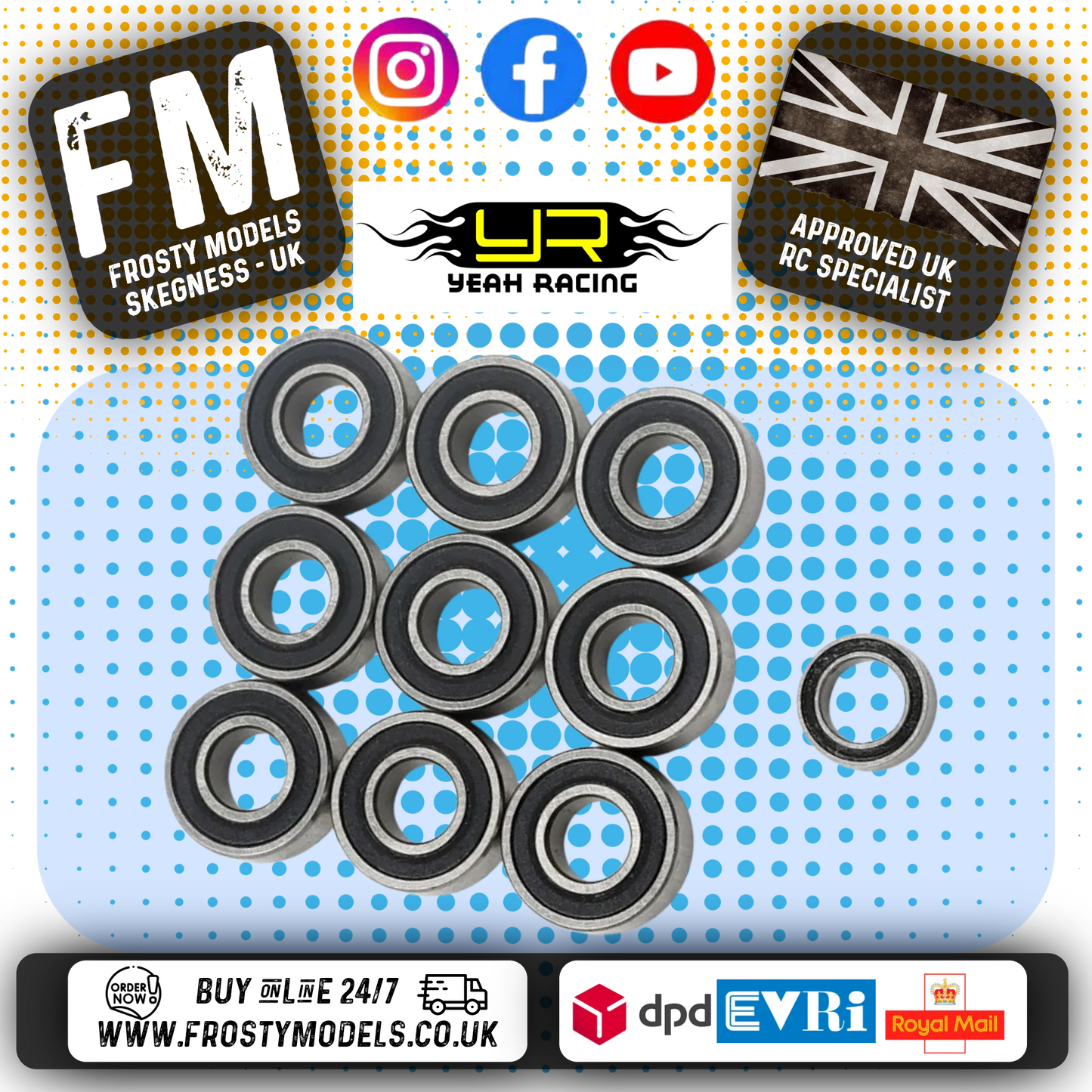 Yeah Racing - Steel Bearing Set (10pcs) For Tamiya Midnight Pumpkin Lunch Box Grasshopper Hornet CW01 - YBS-0045