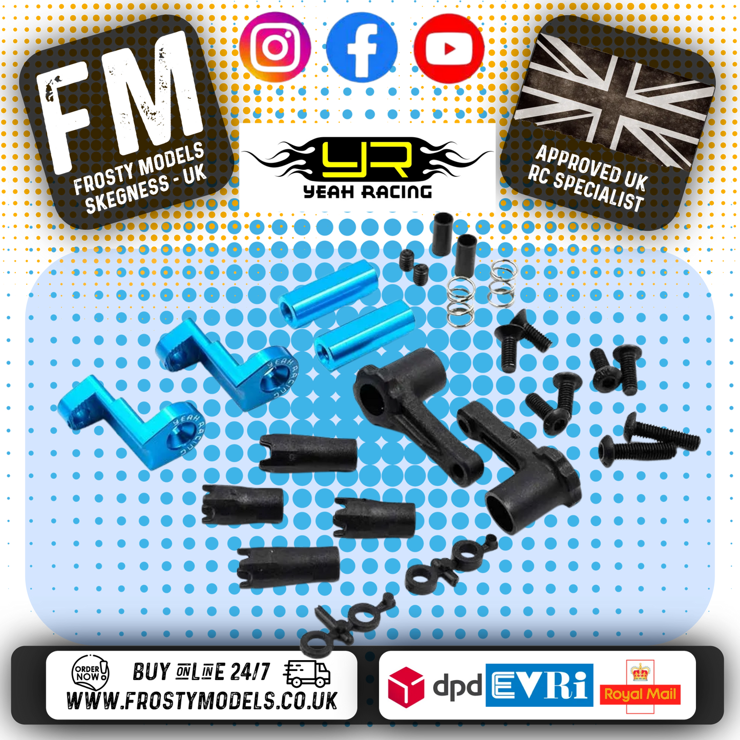 YEAH RACING - Aluminum 7075 Plastic Anti Tweak Battery Holder For Tamiya TT01 & TT02 - TATT-055BU