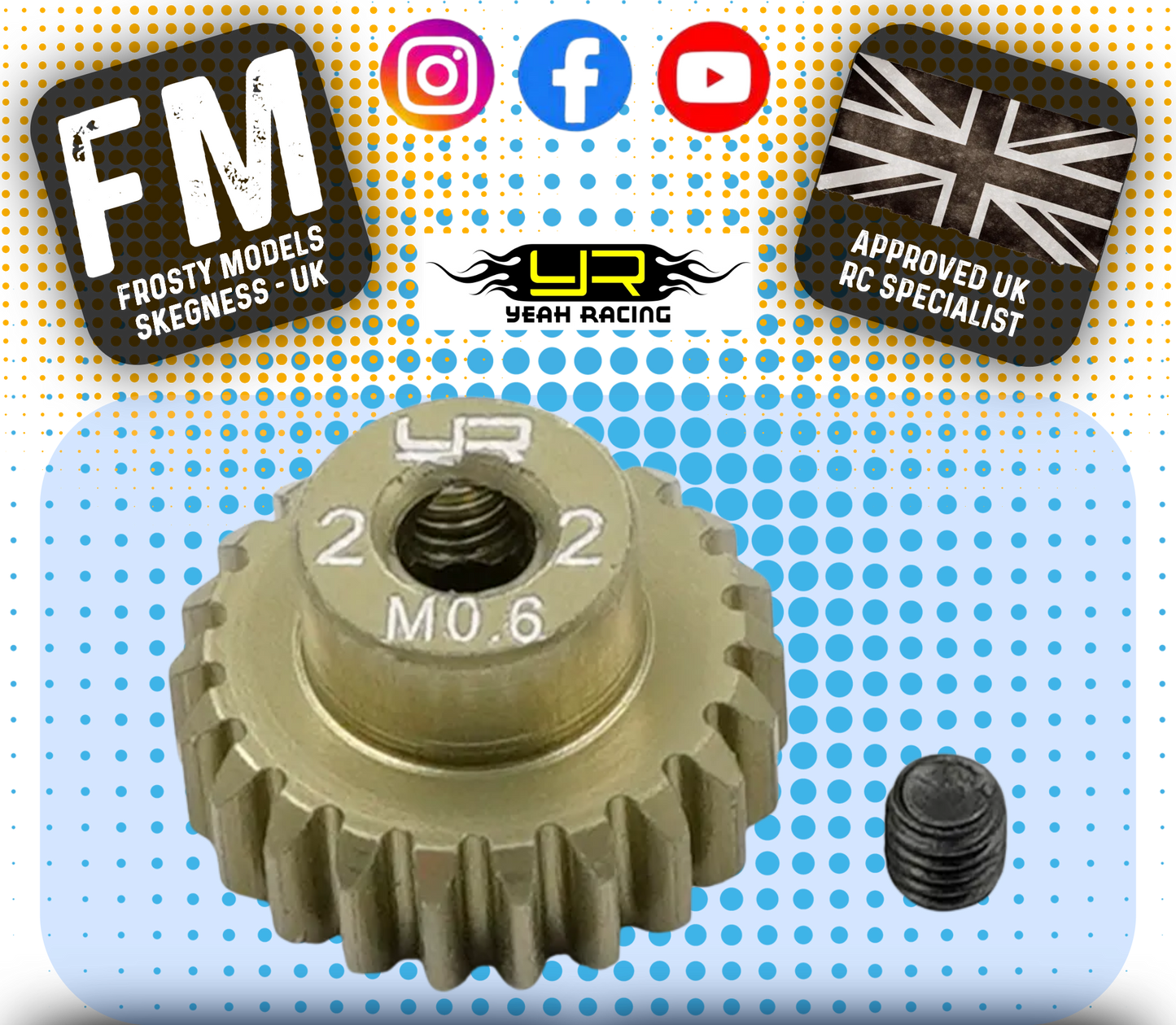 YEAH RACING - 21T Aluminum 7075 Hard Coated Motor Pinion 0.6 MOD (FITS TT01E & TT02 + MOST TAMIYA RC) MG-06P21T