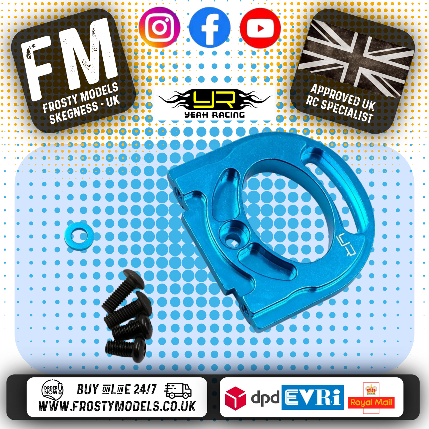 YEAH RACING - Aluminum Adjustable Motor Mount For Tamiya TT02 TT02S TT02B - TT02-013BU