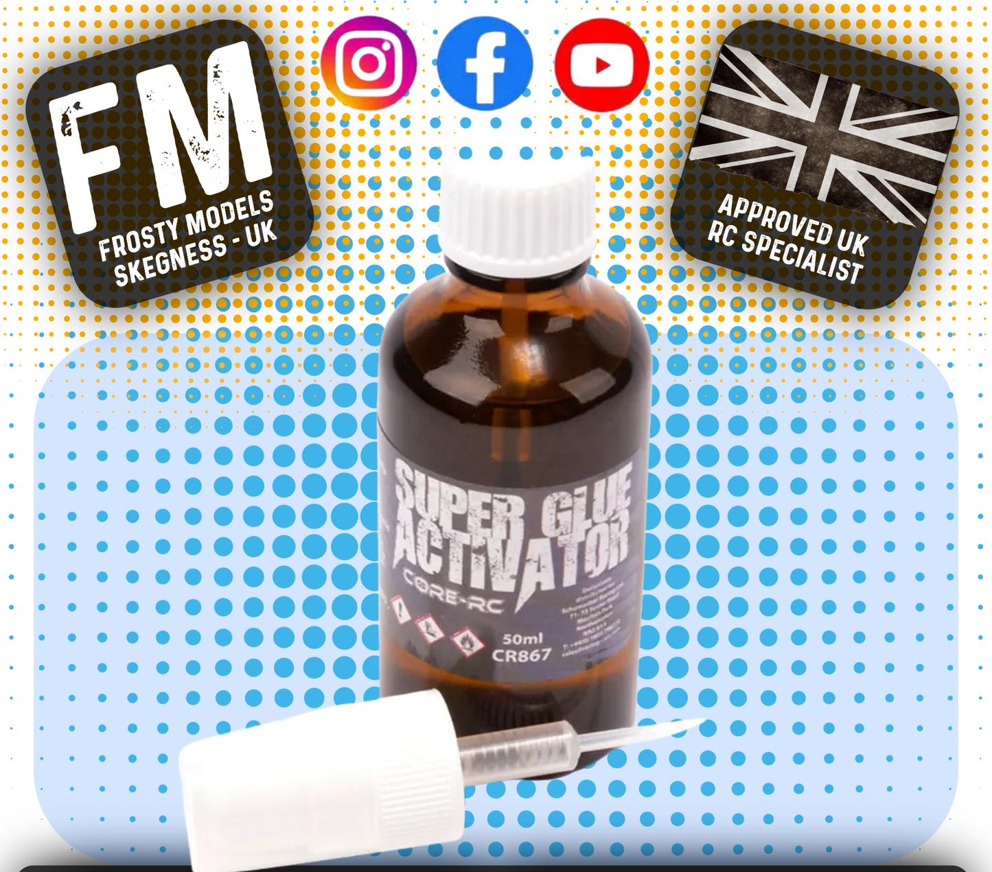 Core RC - Super Glue Activator 50ml - Glass Bottle +Atomiser (For Rubber & Foam Tires) CR867