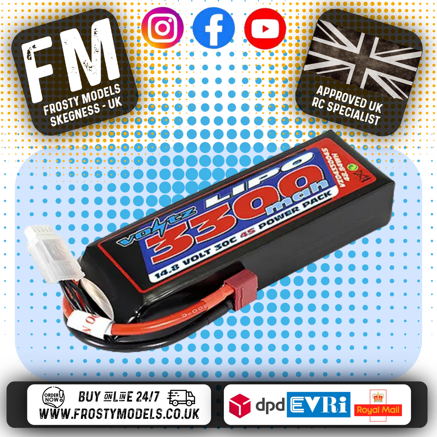 VOLTZ - 3300MAH 14.8V 4S - 30C LIPO BATTERY W/DEANS PLUG (RC BUGGIES & TRUCKS) - VZ0433004S