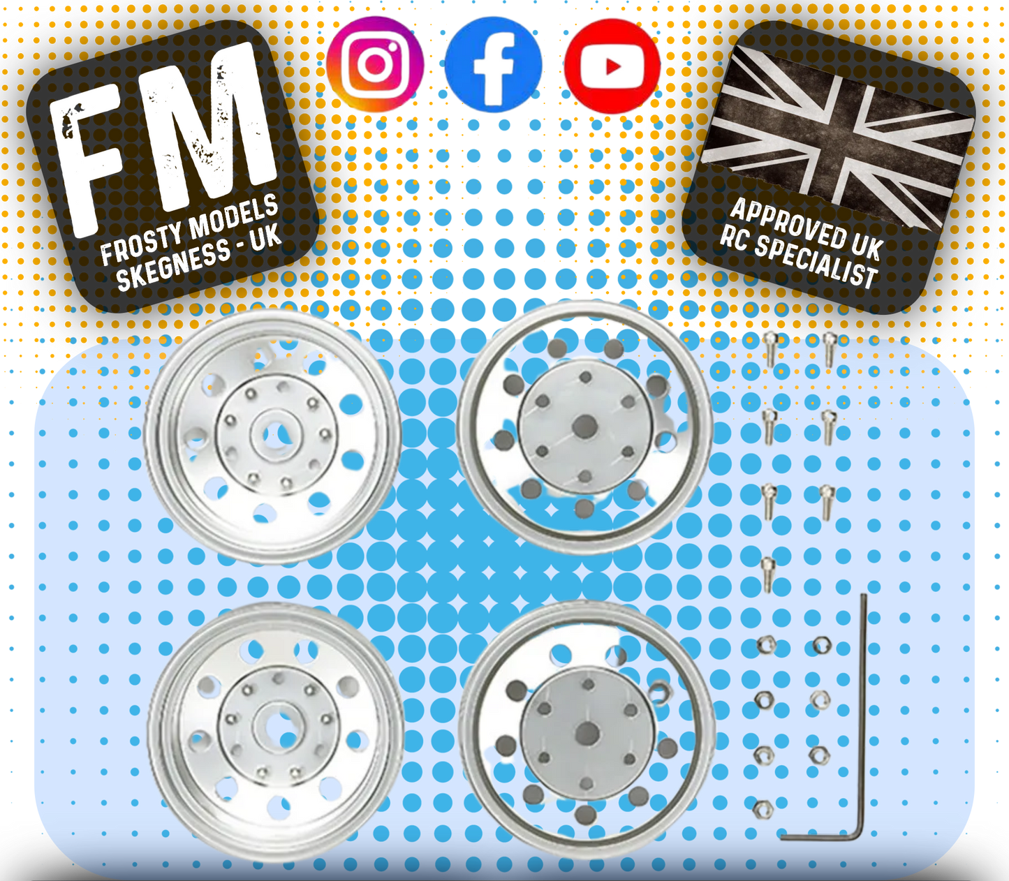 TAMIYA 56518 - RC 1/14 Tractor Truck Parts - METAL PLATED REAR WHEELS (4pcs - 2 When Built)