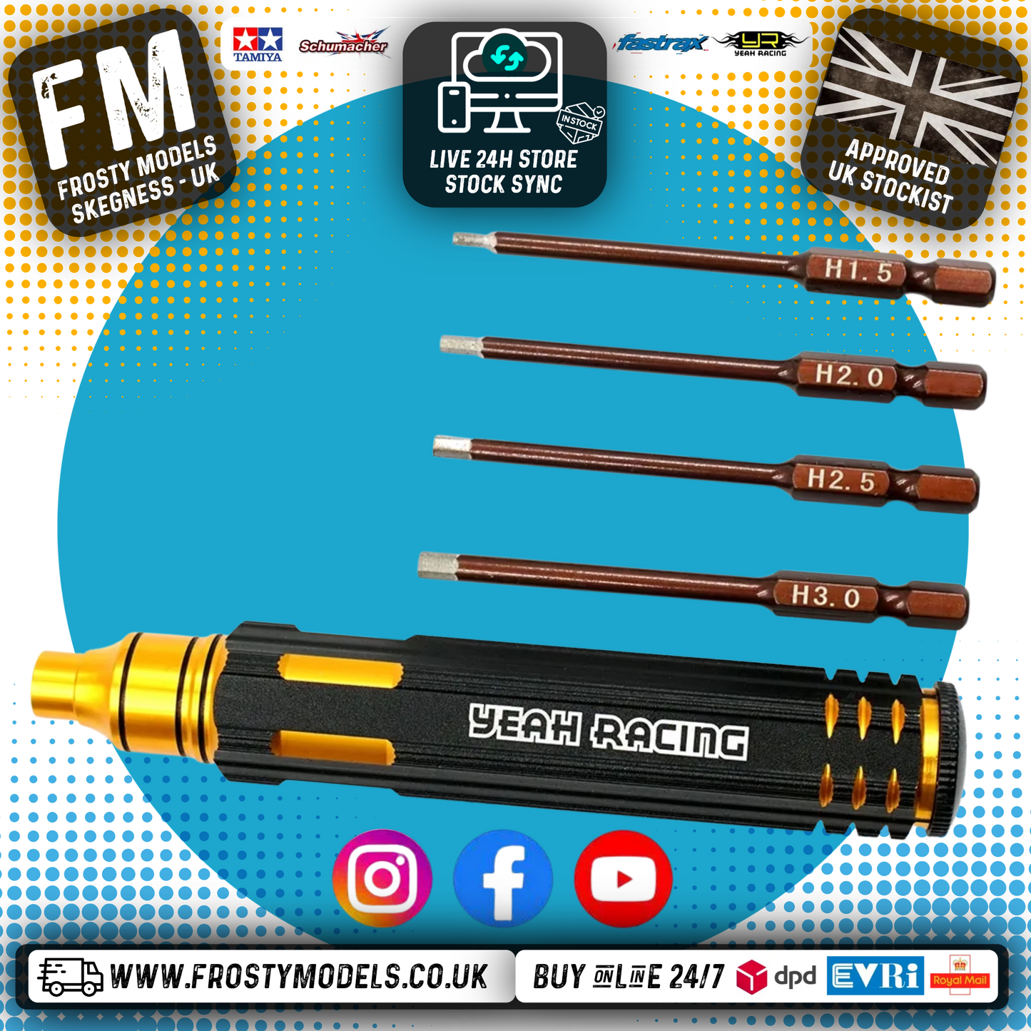 Yeah Racing - 4 In 1 Hex RC Screwdriver Wrench 1.5, 2, 2.5, 3.0mm Black Gold - YT-0209