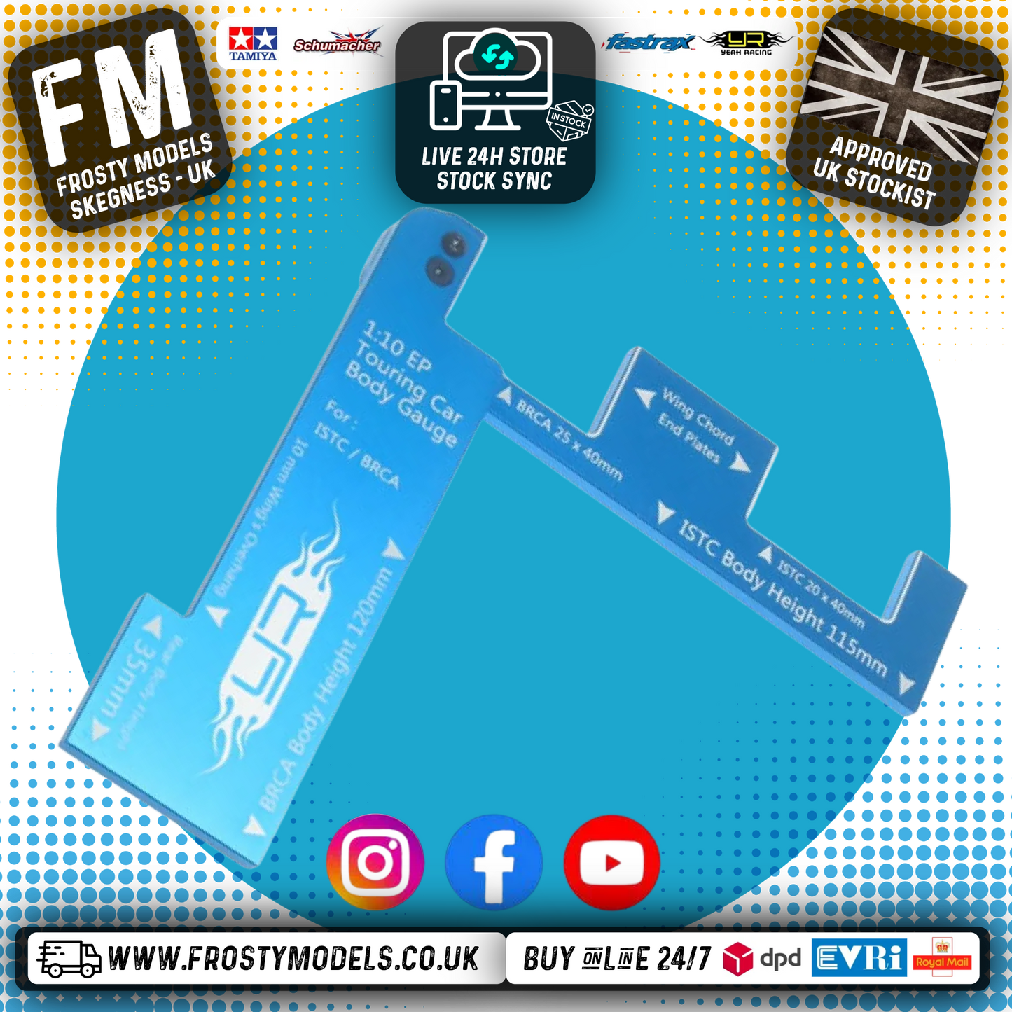 YEAH RACING - 1/10 Alloy EP Touring Car Body Gauge For ISTC BRCA Blue - YT-0067BU