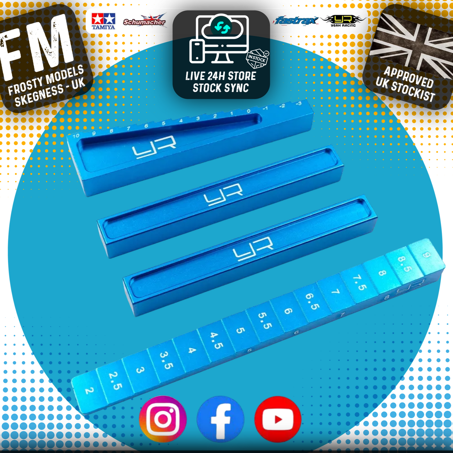 Yeah Racing - RC Drop Gauge & Blocks, Ride Height Set (BLUE) for 1:10th Touring Cars - YT-0025BU