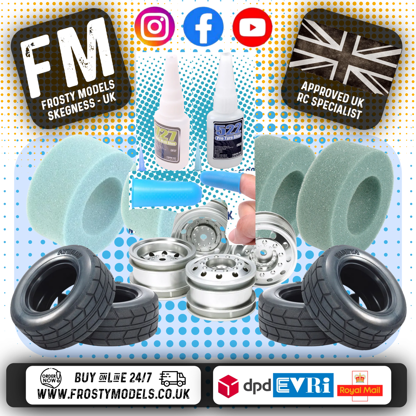 Tamiya - Euro Truck Wheels, Tires, Tubby Inserts, Glue & Service Deal (Tire & Sidewall Glue Included)