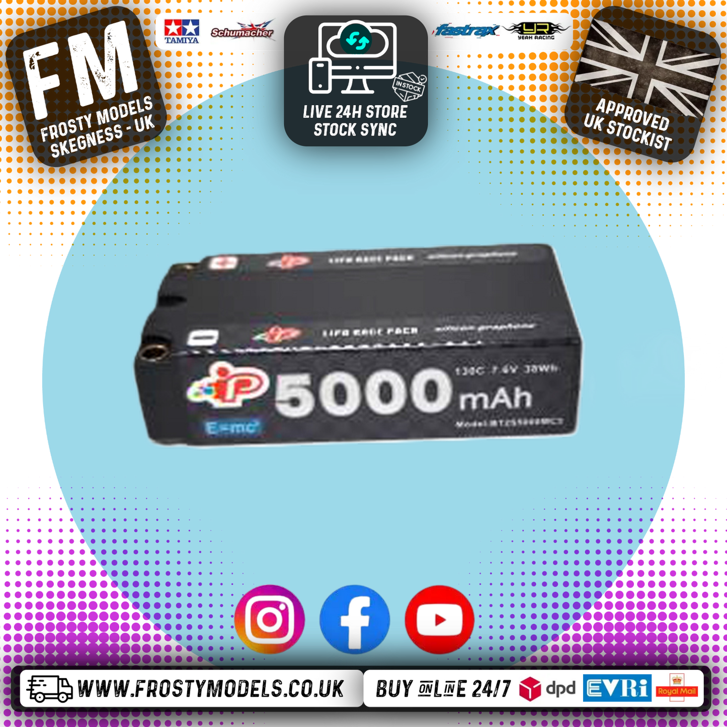 Intellect - LiPo LiHV 5000mAh 2S Battery 7.6V (L93xW47xH25.1mm Shorty) IPBT2S5000MC3