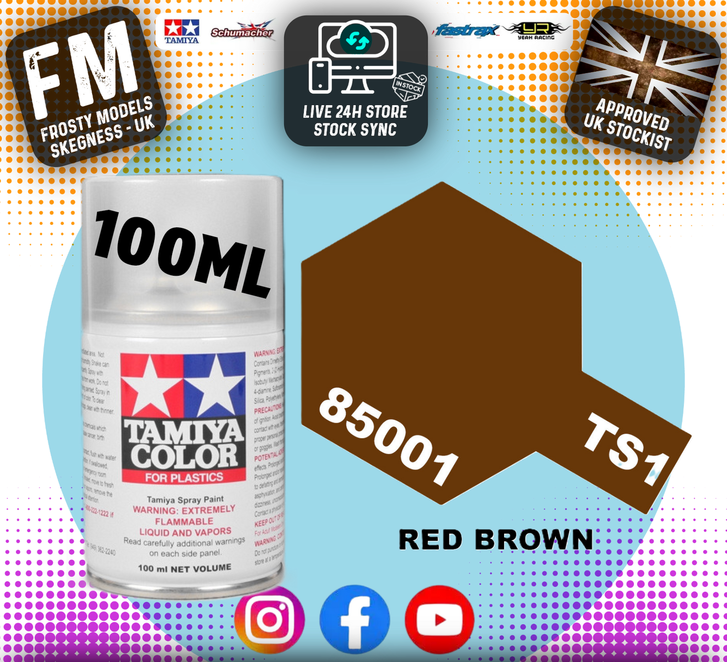 TAMIYA - TS SPRAY PAINT - TS-1 (TS1) Red Brown - (For ABS Models - Do not use on Clear RC Car Bodies)