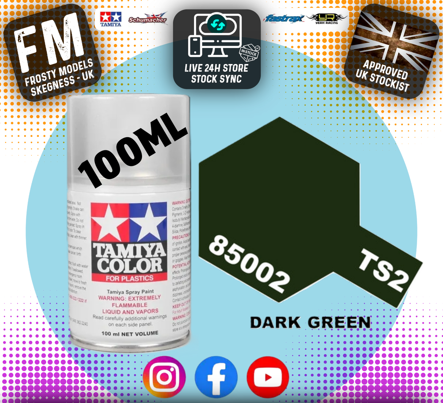 TAMIYA - TS SPRAY PAINT - Ts-2 (TS2) Dark Green - (For ABS Models - Do not use on Clear RC Car Bodies)