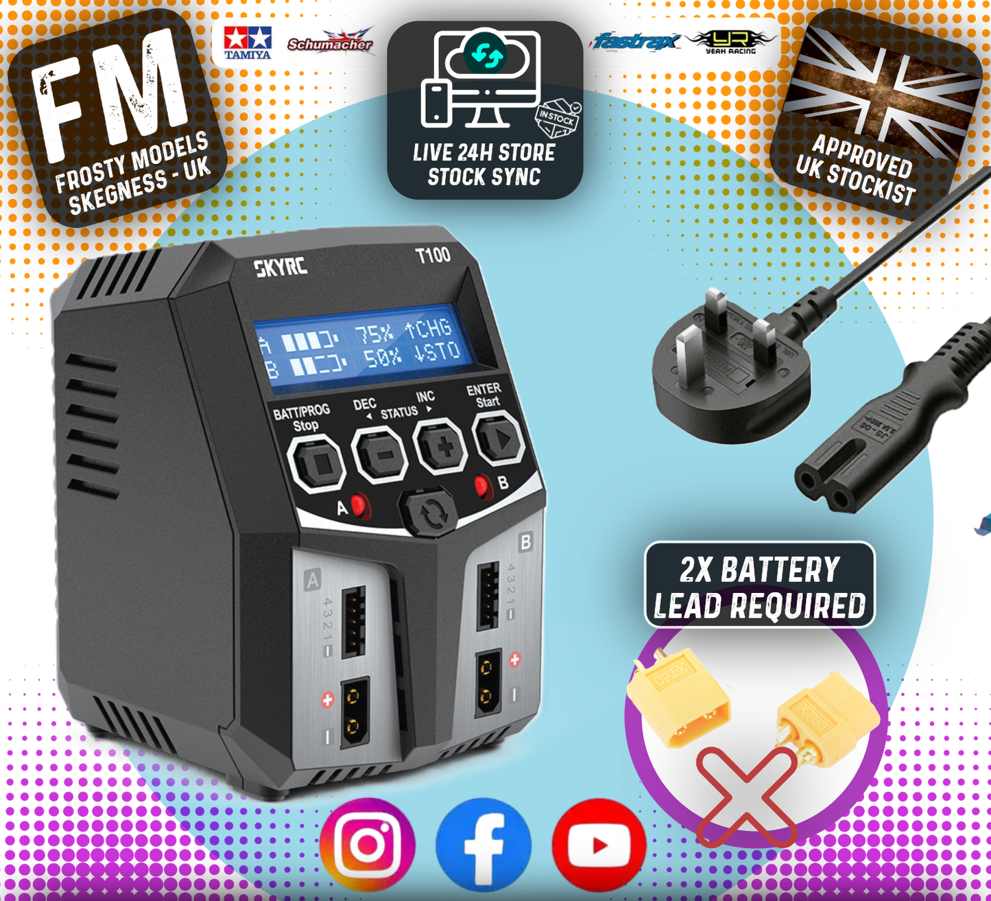 SKY RC - T100 DUAL AC/DC 5A 2-4S LiPo/LiIon/LiFe/LiHV/NiMh BATTERY CHARGER - SK-100162 (2x XT60 Charge Leads Required)