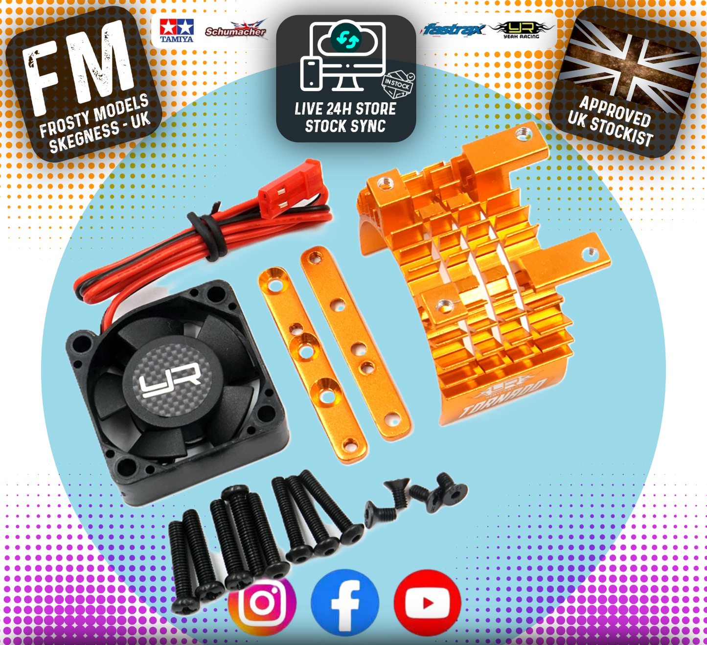 Yeah Racing - Aluminium 540 & 550 Motor Heat Sink w/Tornado High Speed Fan Orange - YA-0653OR