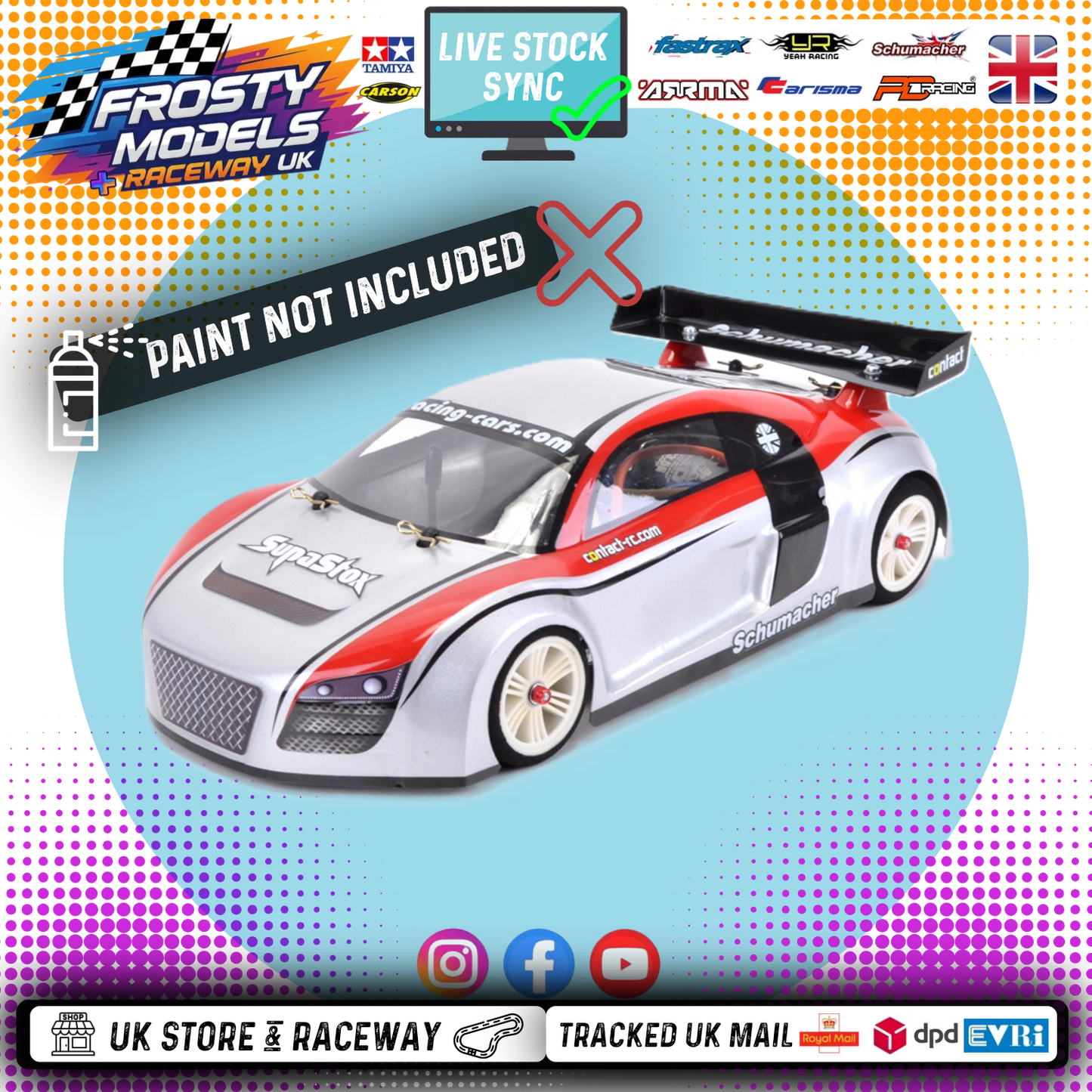 SUPASTOX GT12 TYPE AU 1/12 SCALE (NOT ATOM) (CLEAR LEXAN) Audi TT Body Shell - G903 (205mm wheelbase / 160mm wide)