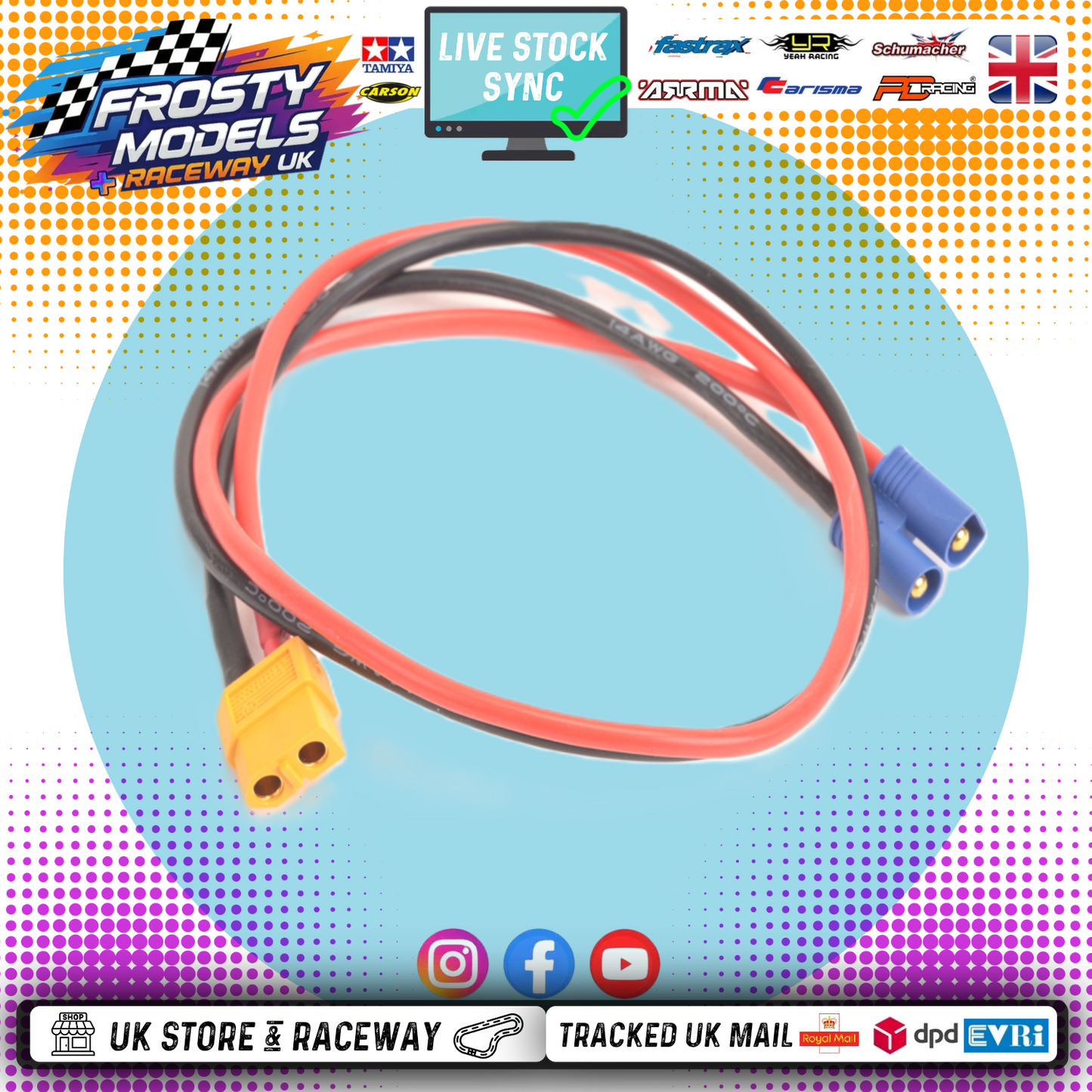 Core RC - XT60 Female Plug to EC3 Male Lead - Charger Lead (15cm) CR738
