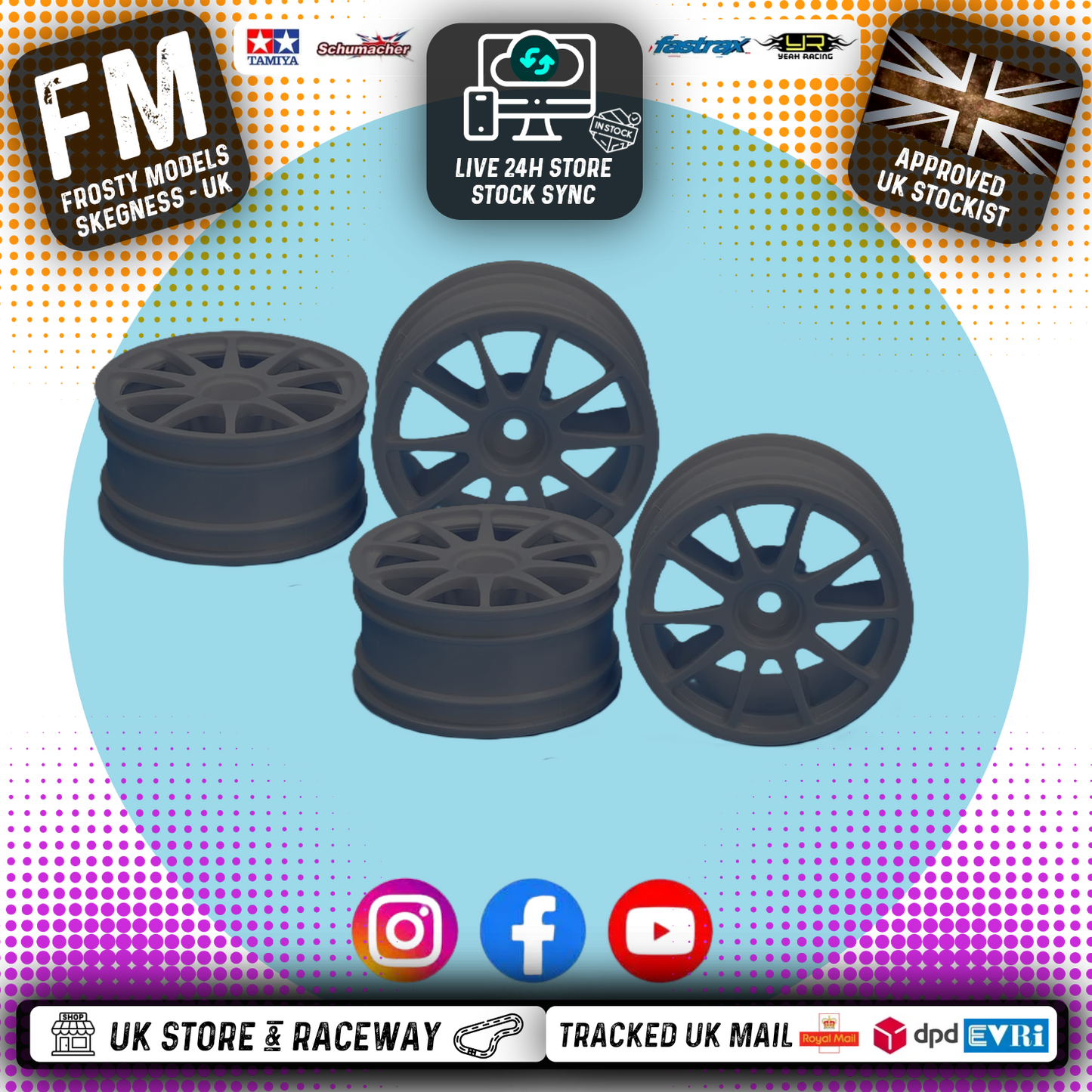Tamiya 50732 X2 PACKS - 1/10 (4PCS) Touring Car GREY 10 SPOKE Wheels (26mm / O-Offset) 12mm Hex Drive
