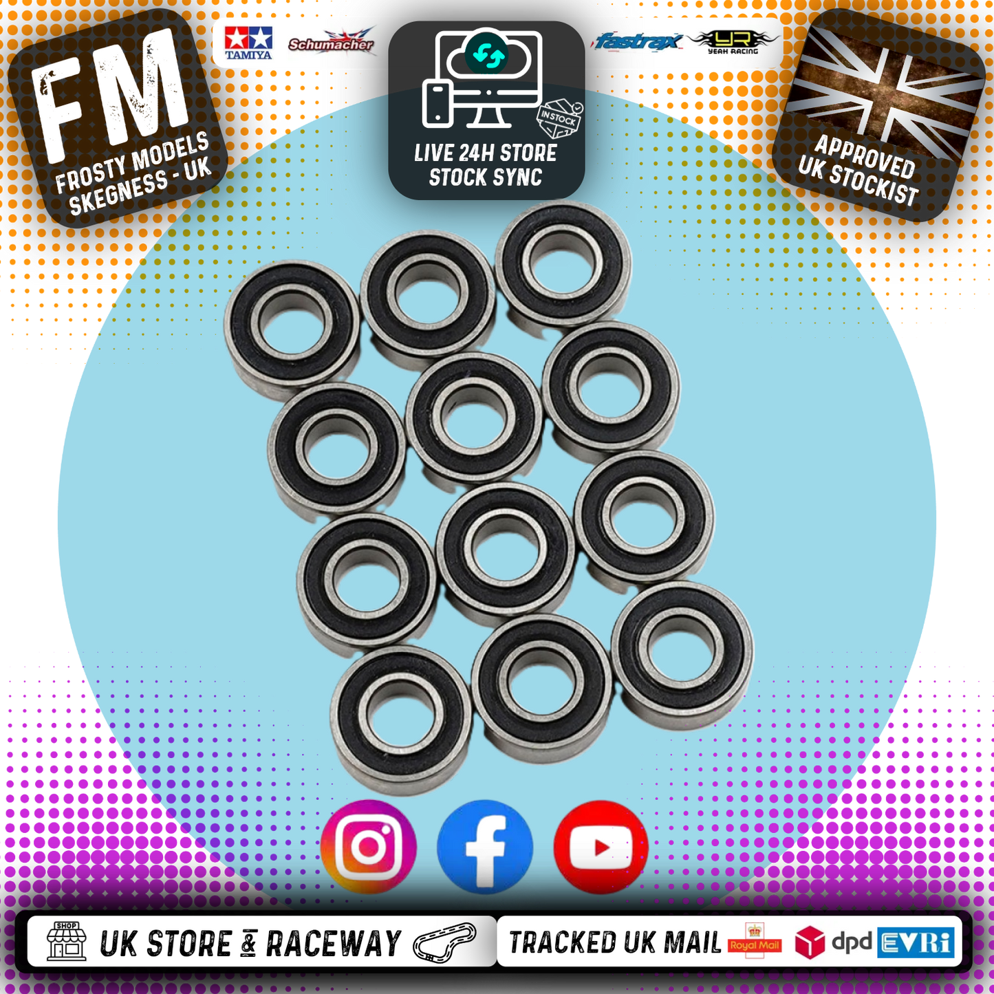 YEAH RACING - Steel Bearing Set (12pcs) For Tamiya Frog / Blackfoot - YBS-0032