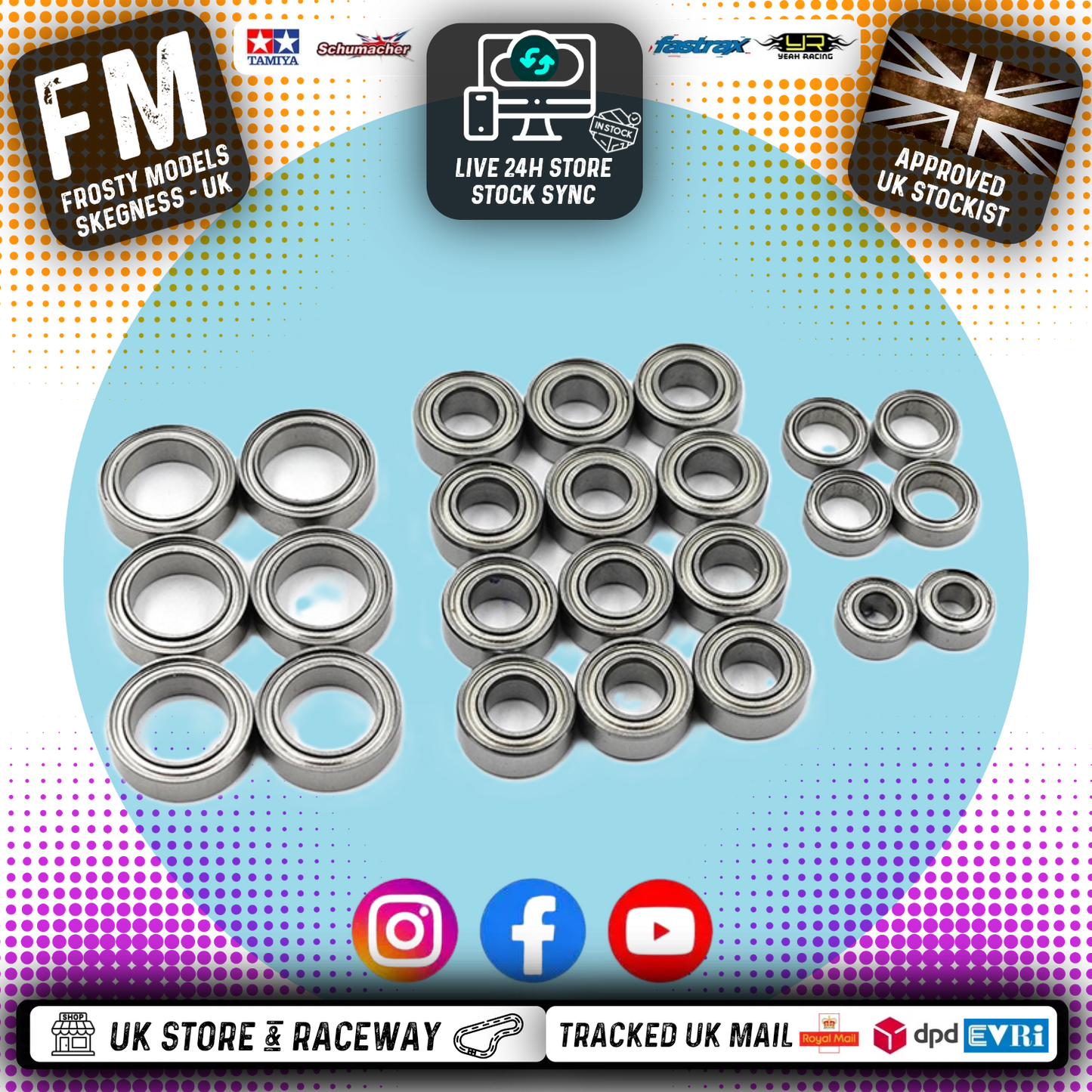 YEAH RACING - Steel Bearings (24pcs) For Tamiya XM01 Pro - YBS-0073 (XM01)