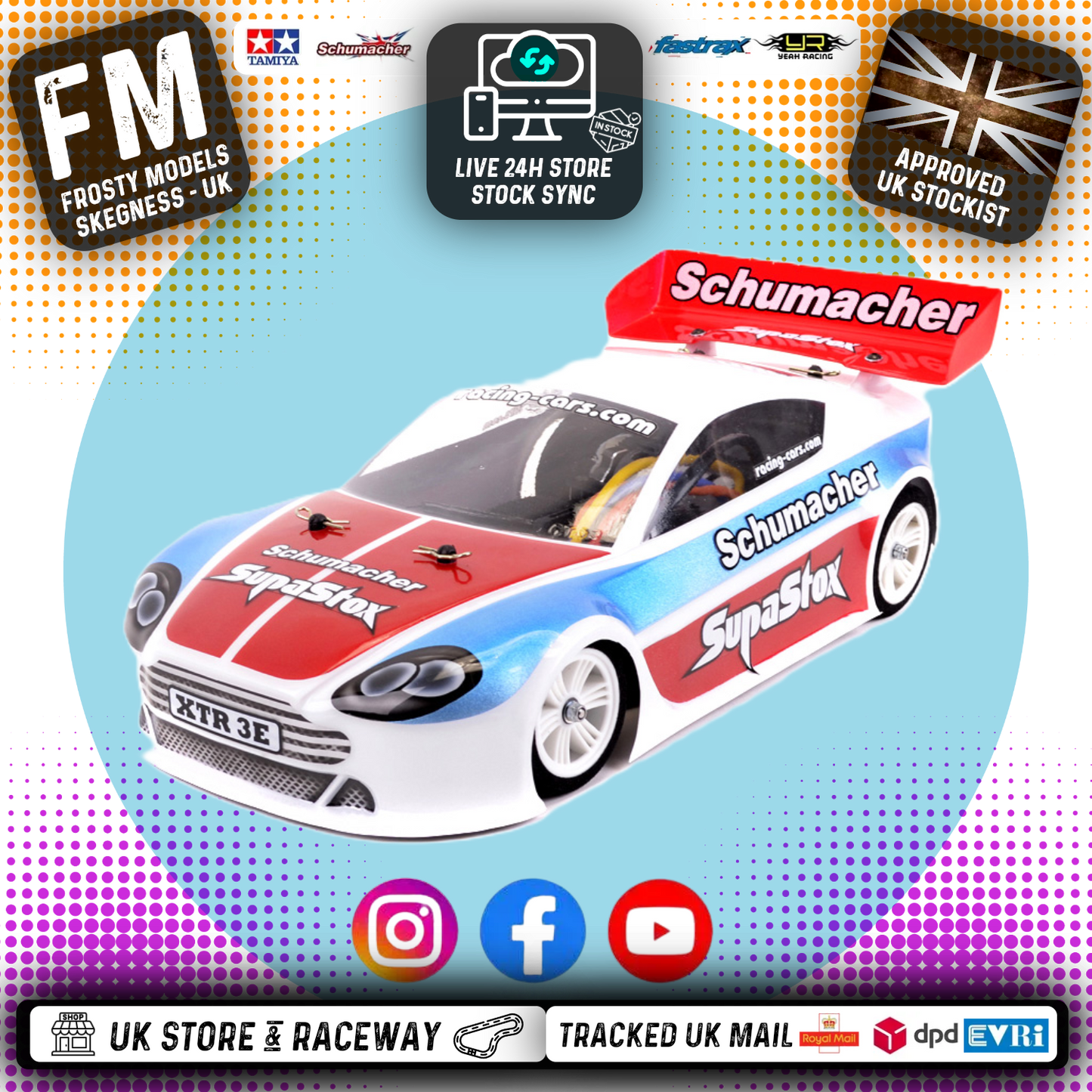 SUPASTOX GT12 TYPE AM 1/12 SCALE (FITS ATOM) (CLEAR LEXAN) Aston Body Shell - G898 (200mm wheelbase / 164mm wide)