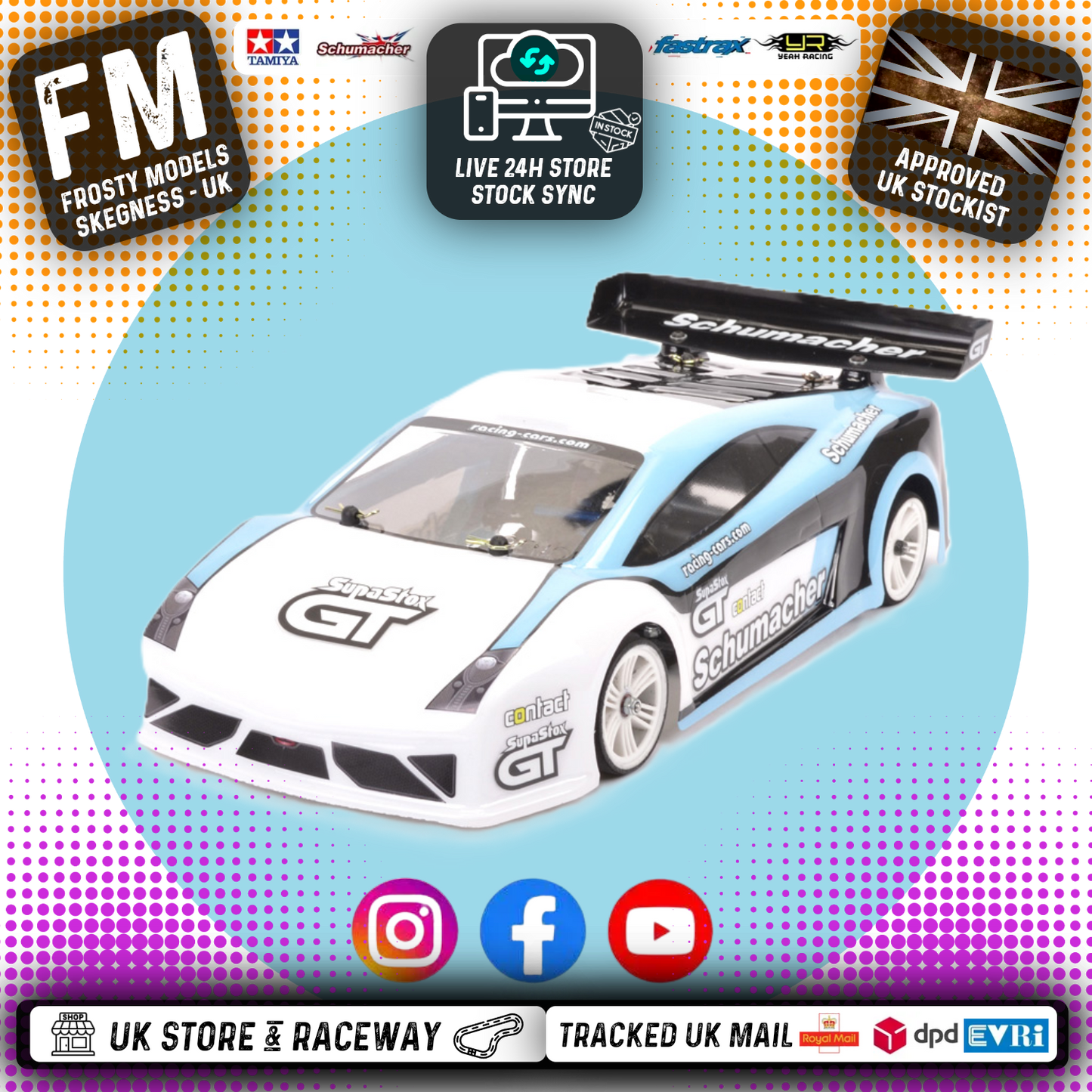 SUPASTOX GT12 1/12 SCALE (CLEAR LEXAN) Lambo Body Shell - G906 (200mm wheelbase / 164mm wide rear / 155mm front)