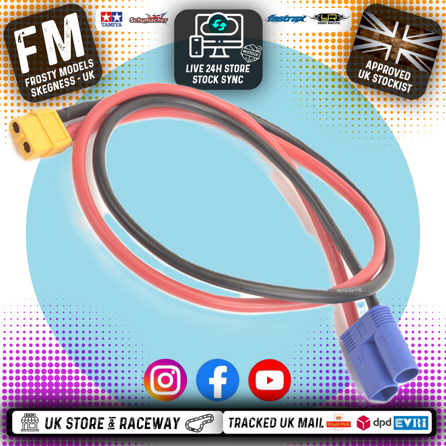 Core RC - (Charger/ESC Output Converter XT60) 15cm Extension Lead to EC5 Male Output - CR739