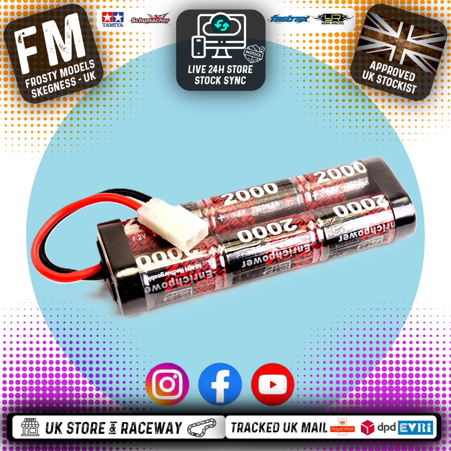 ENRICH POWER 6 CELL RC BATTERY STICK PACK - 2000mAh - 7.2V NIMH W/TAMIYA PLUG - FITS TT01E + OTHERS EP2000S