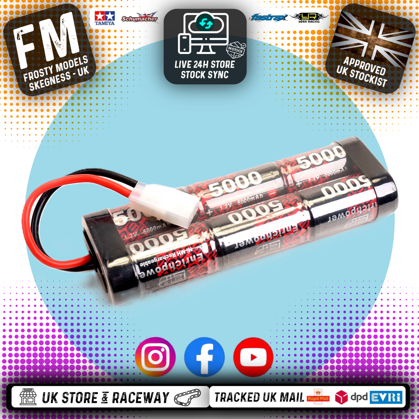 ENRICH POWER 6 CELL RC BATTERY STICK PACK - 5000mAh - 7.2V NIMH W/TAMIYA PLUG - FITS TT01E + OTHERS