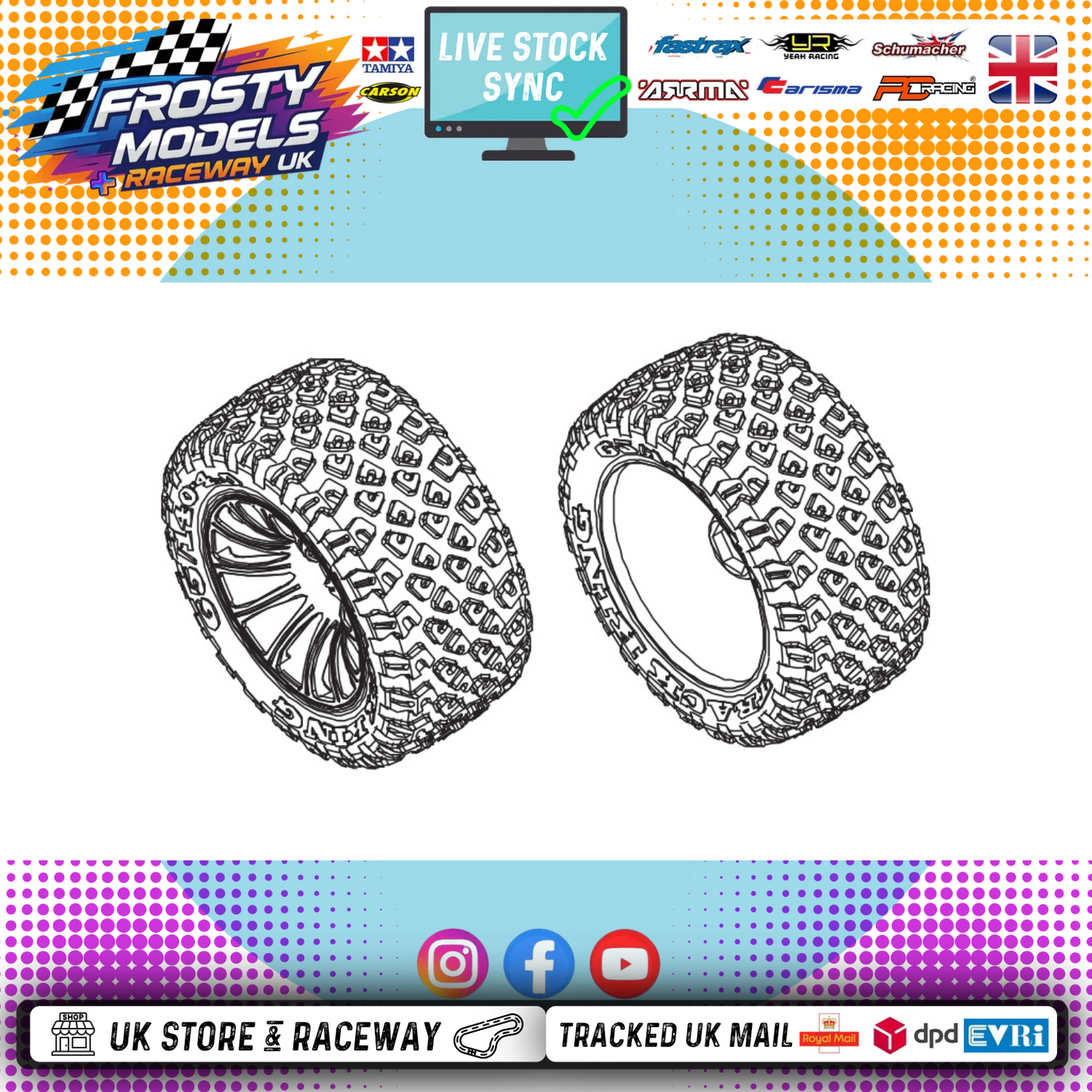 PD RACING SPARES - 1/10TH TK10 & TR10 Wheels & Tyres (2PCS) - PD861-002