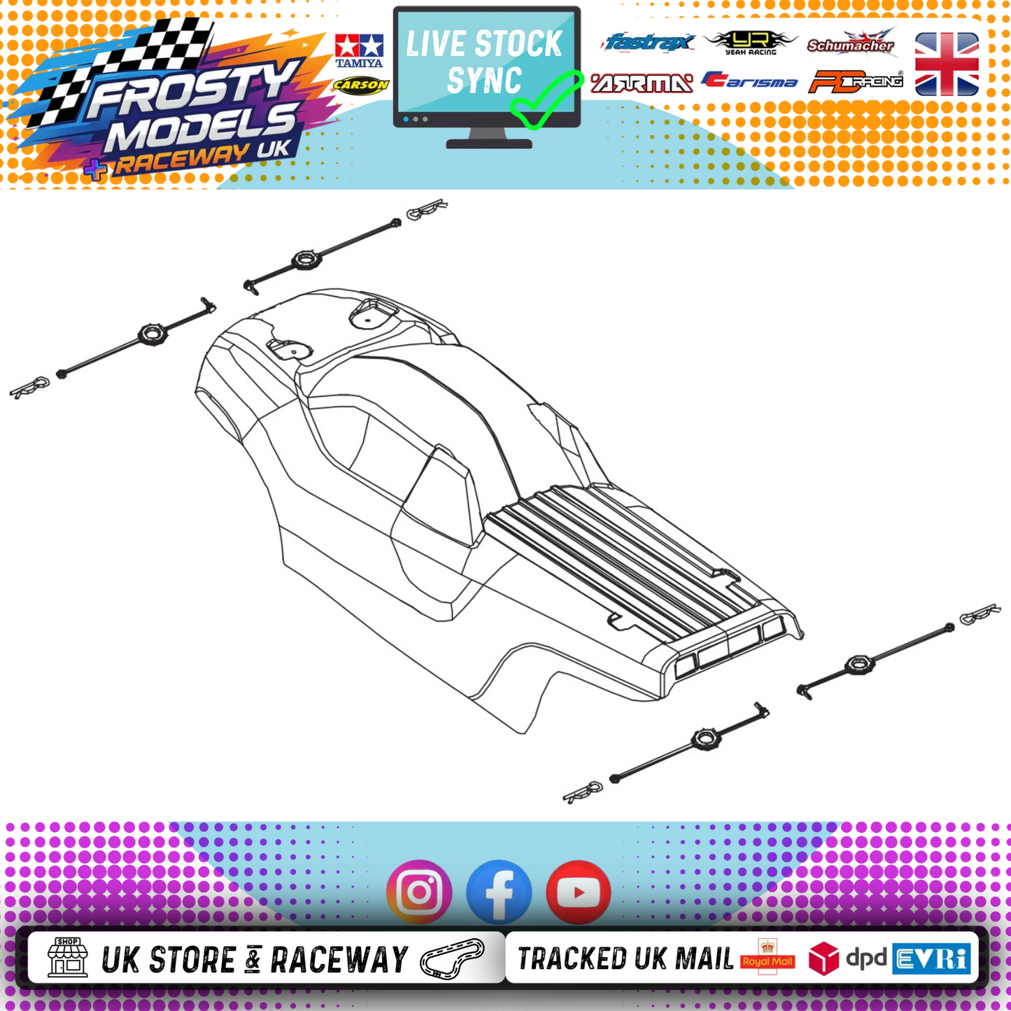 PD RACING SPARES - 1/10TH TK10 & TR10 - Neon RED/Black Colour Body with Sticker Sheet for PD861T - PD860R-005