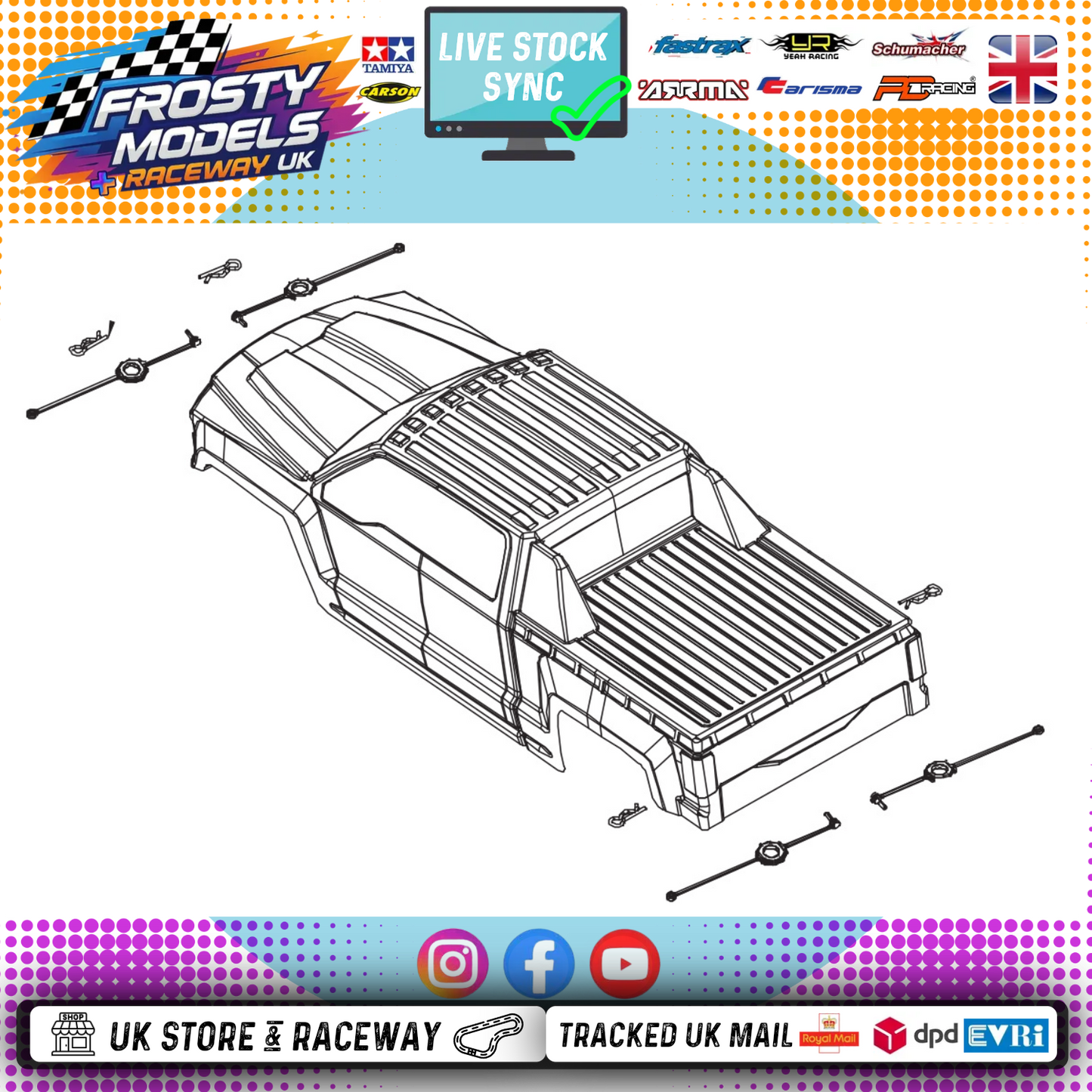 PD RACING SPARES - 1/10TH TK10 & TR10 - Black Colour Truck Body with Sticker Sheet for PD860T / PD860R - PD860R-002