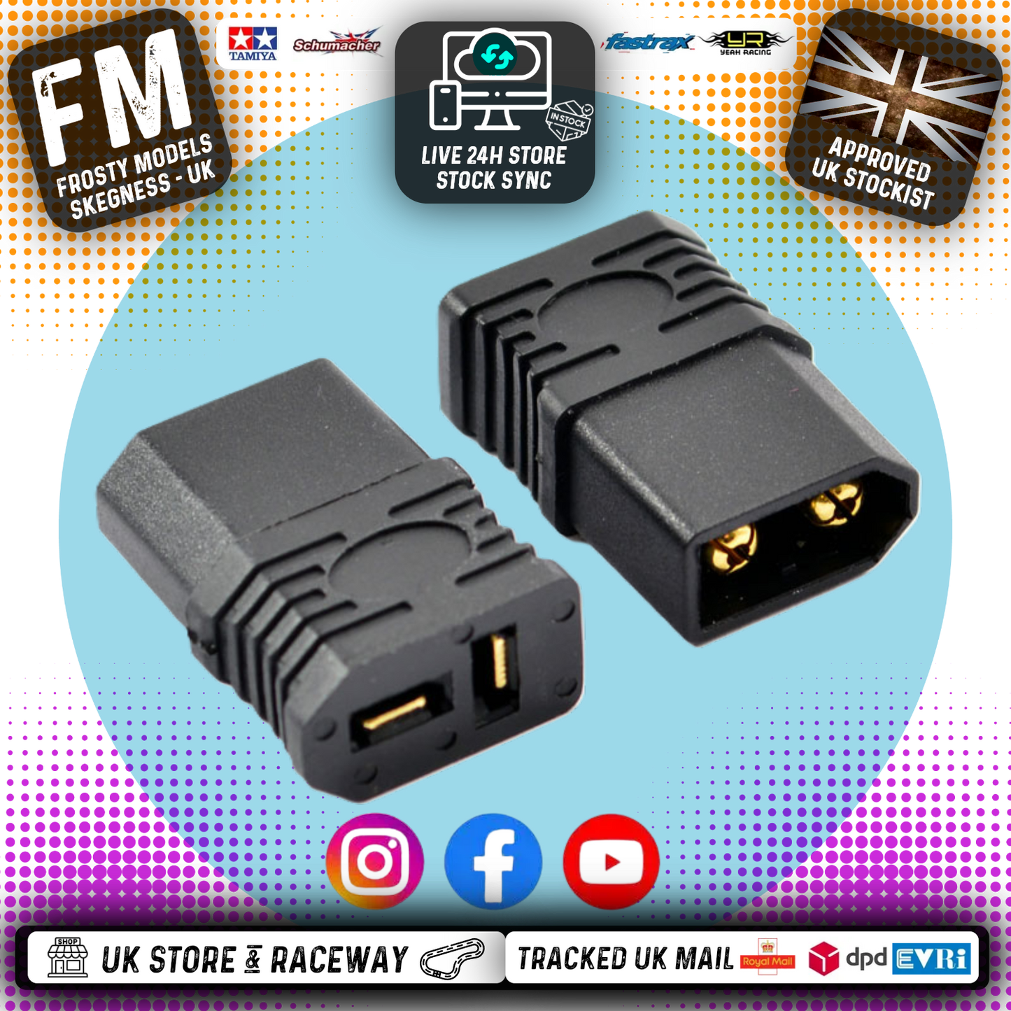 ETRONIX - FEMALE DEANS T PLUG TO MALE XT60 ONE-PIECE ADAPTOR PLUG - CHARGER/BATTERY (1pc) - ET0852DX