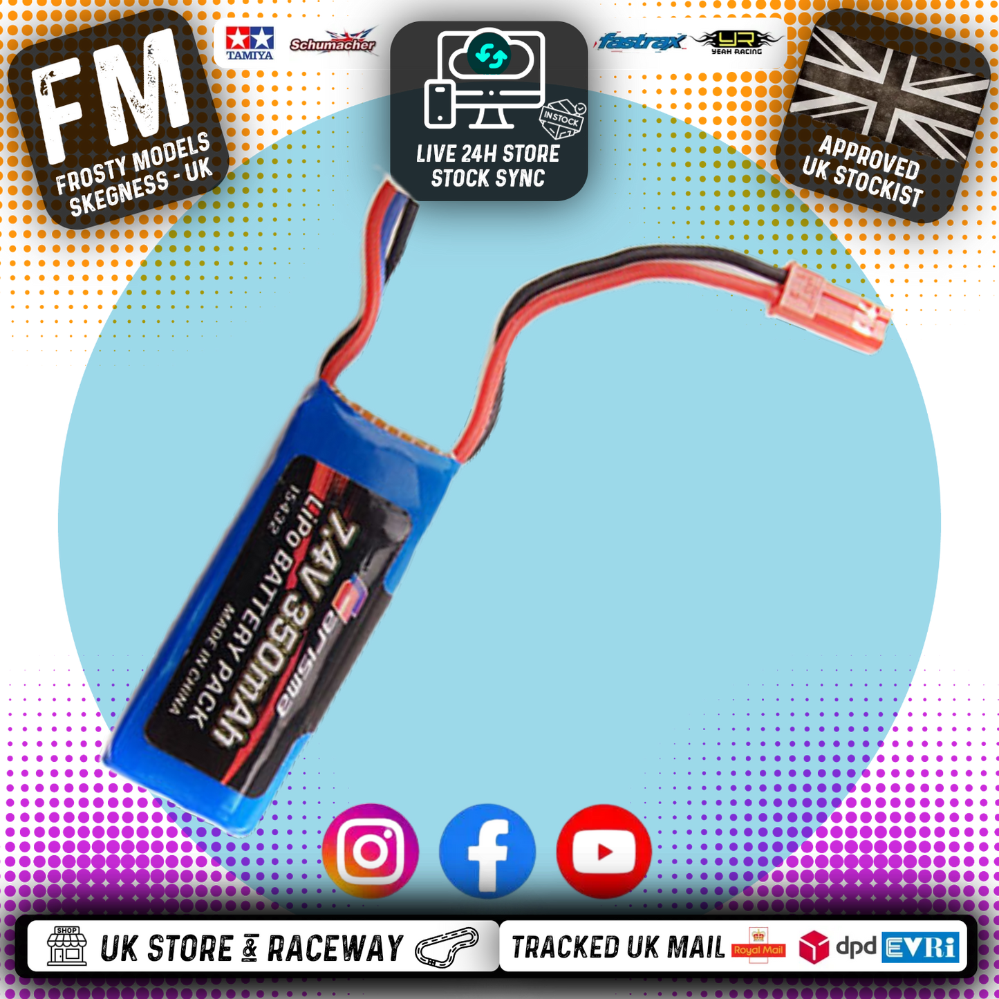 CARISMA - GT24B 350MAH 2S 7.4V LIPO BATTERY - CA15432 (1/24th Battery)