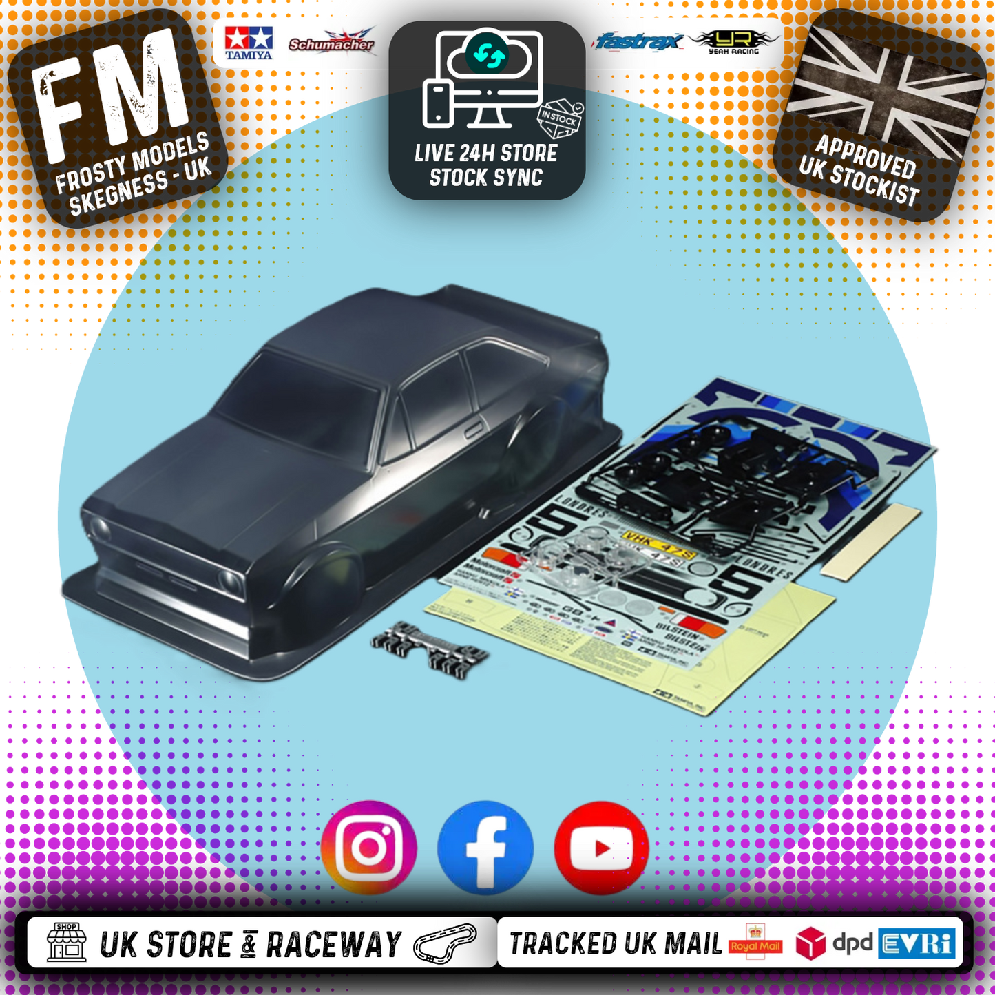 Tamiya 51658 - Licensed FORD ESCORT MK.II (MK2) RC Body Set (1/10 M-Chassis size 239mm Wheel Base) - W/Stickers & Masking