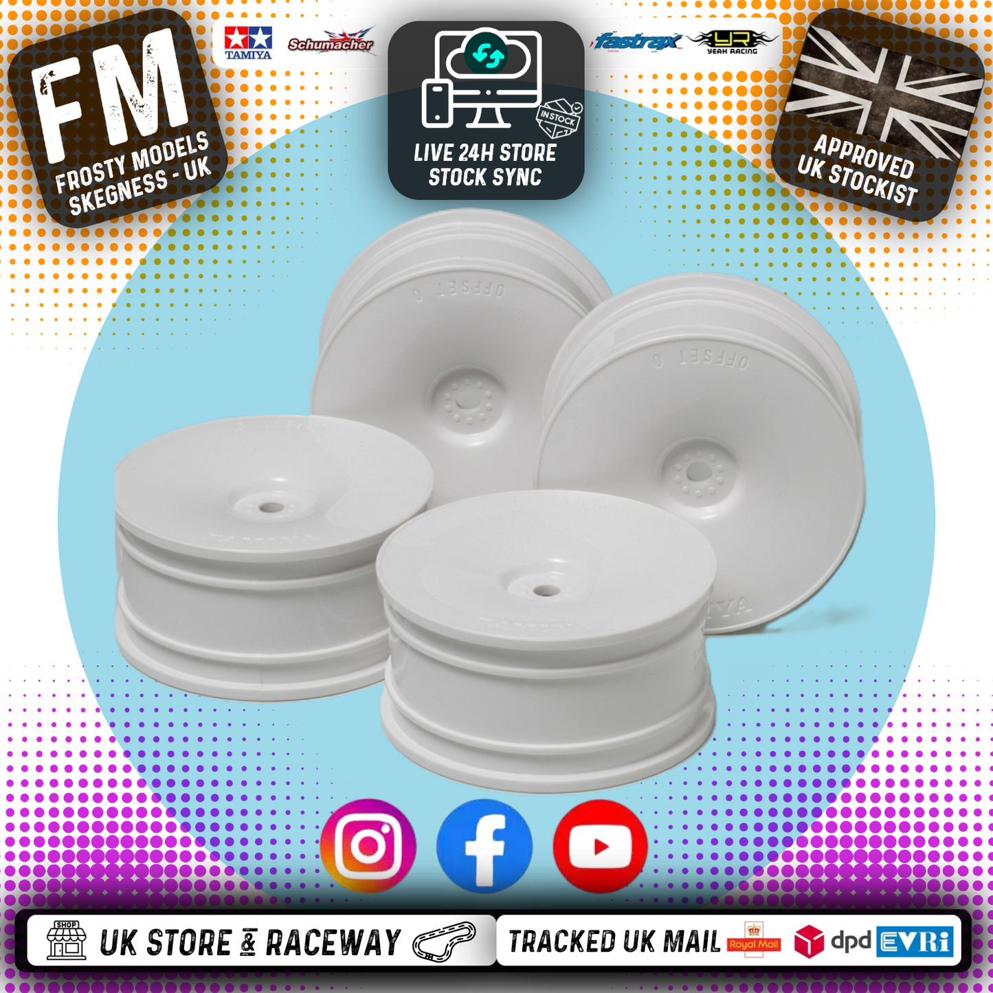 Tamiya 53914 - 1/10 Touring Car White Dish Wheels (26mm / O-Offset) 12mm Hex Drive