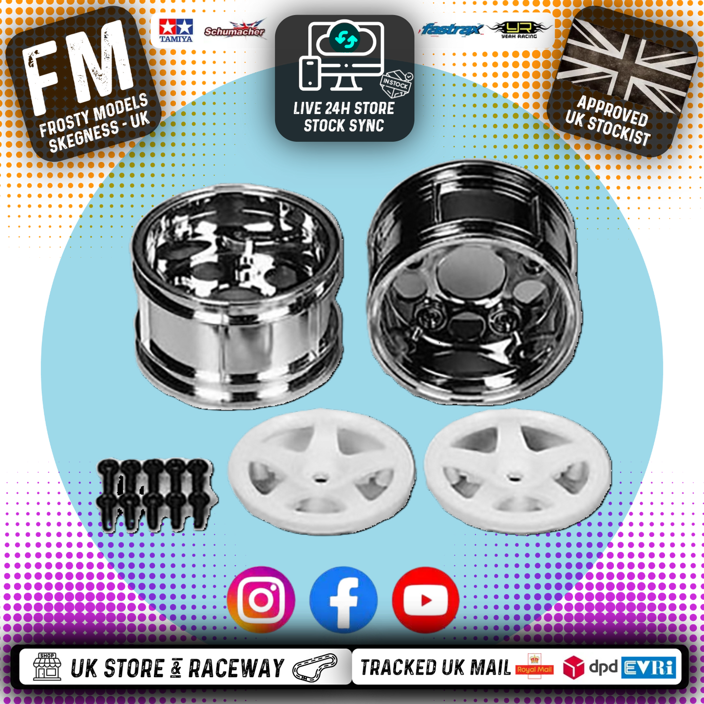 Tamiya 50673 - 30mm wide / 12mm Hex 5 SPOKE TWO PIECE WHEELS 1/10 Touring Car