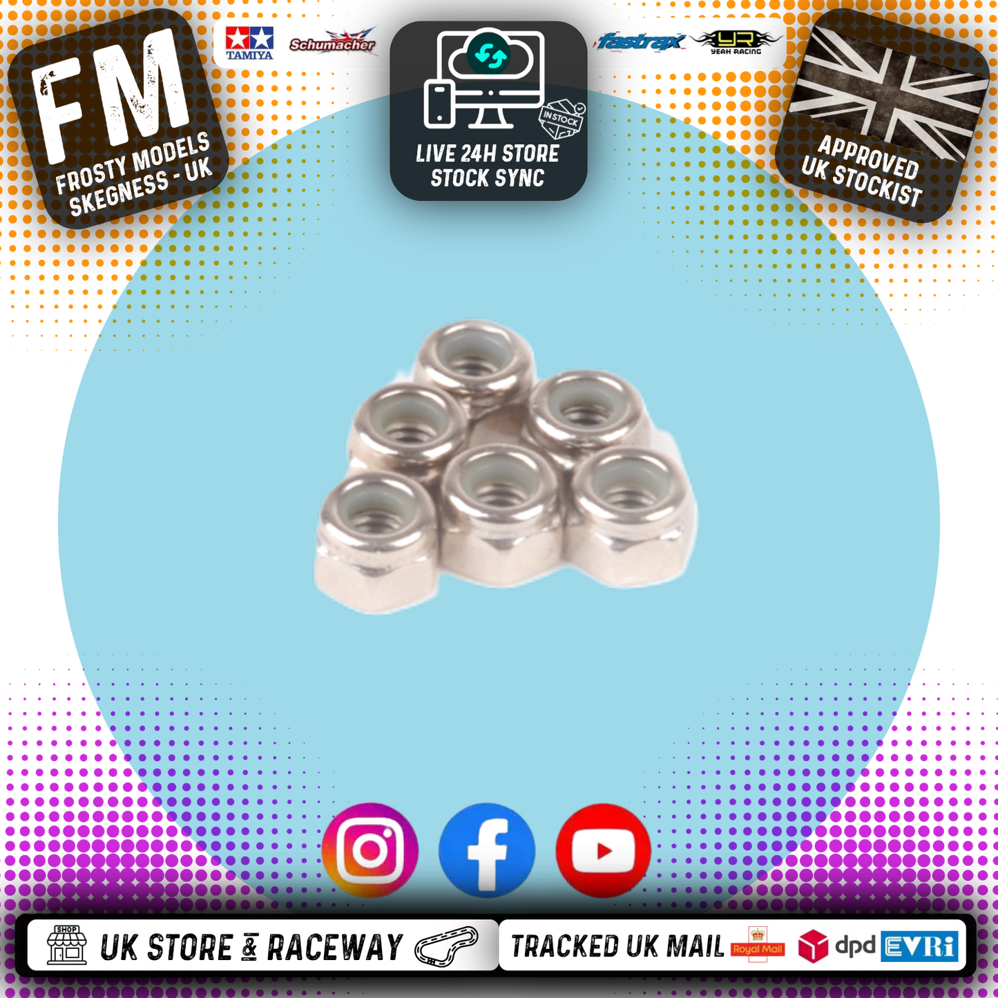 Core RC - Nyloc Wheel Nut SILVER M4 - 1/10 RC CAR SIZE (6PCS) CRA149