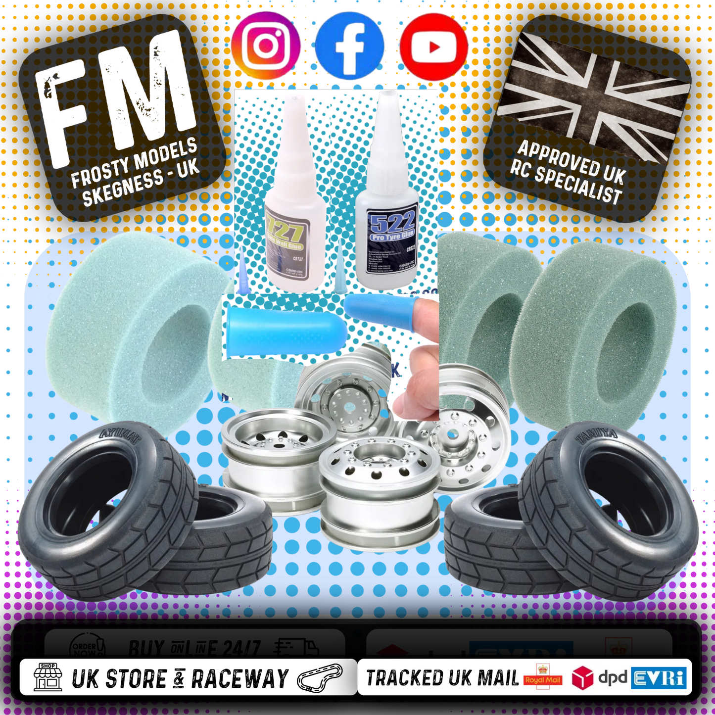 Tamiya - Euro Truck Wheels, Tires, Tubby Inserts, Glue & Service Deal (Tire & Sidewall Glue Included)