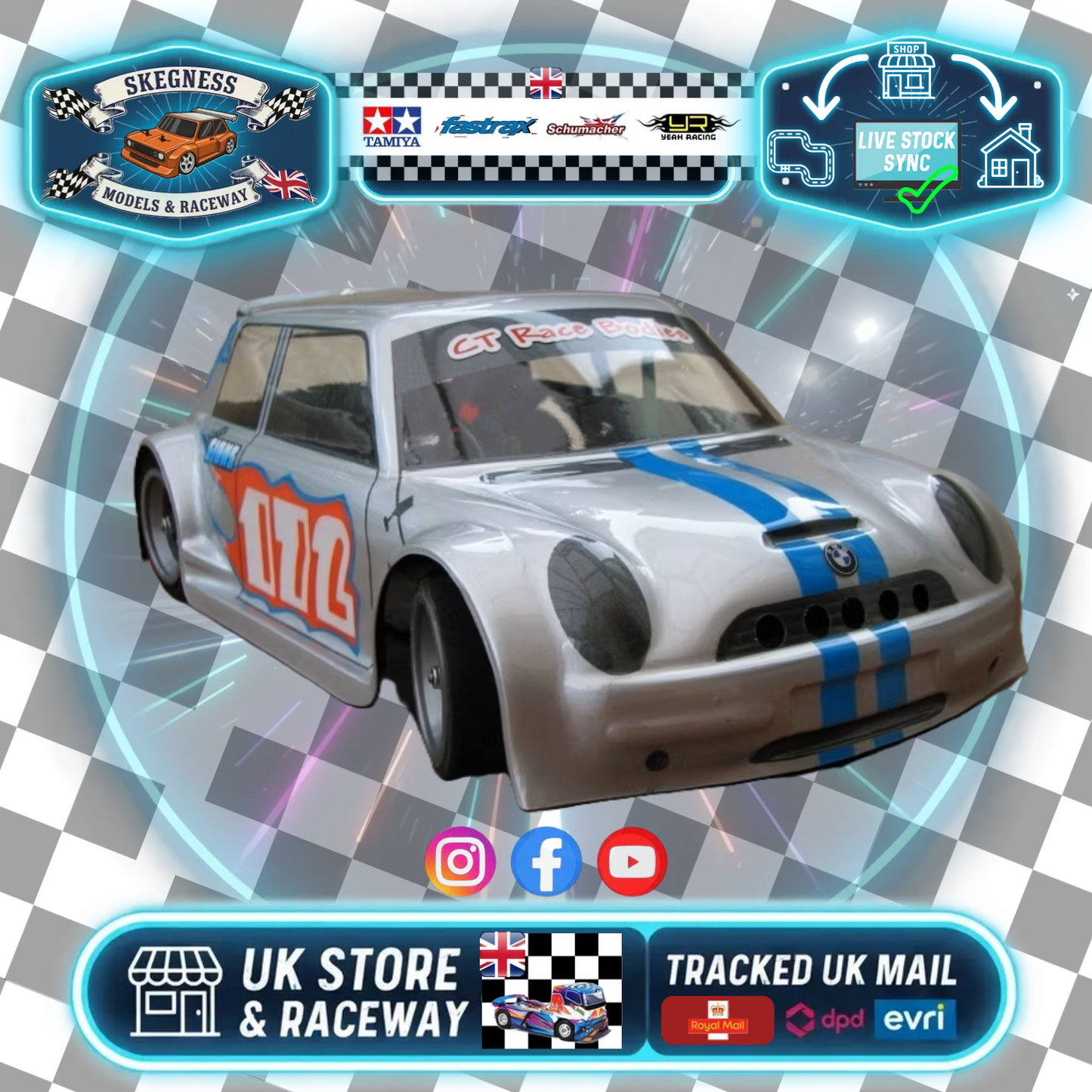 GT12 Supastox Body - BMW MINI - Clear Lexan - Fits 1/12 Car 205mm Wheelbase / 160mm Wide